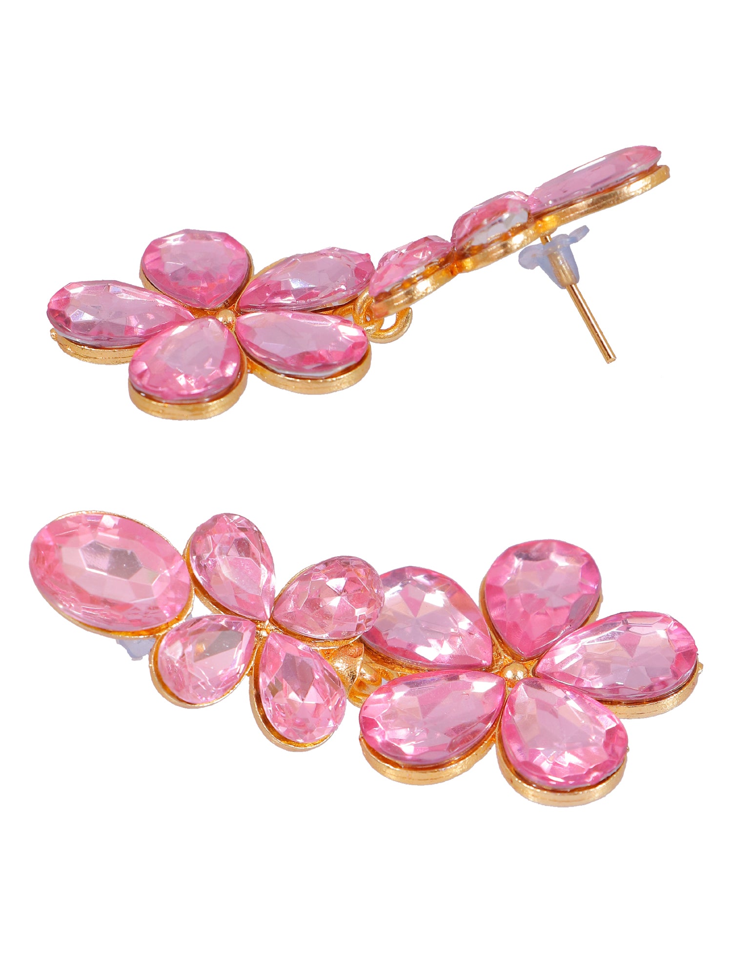 Crunchy Fashion Indo Western Pink Statement Crystal Dangler Earrings