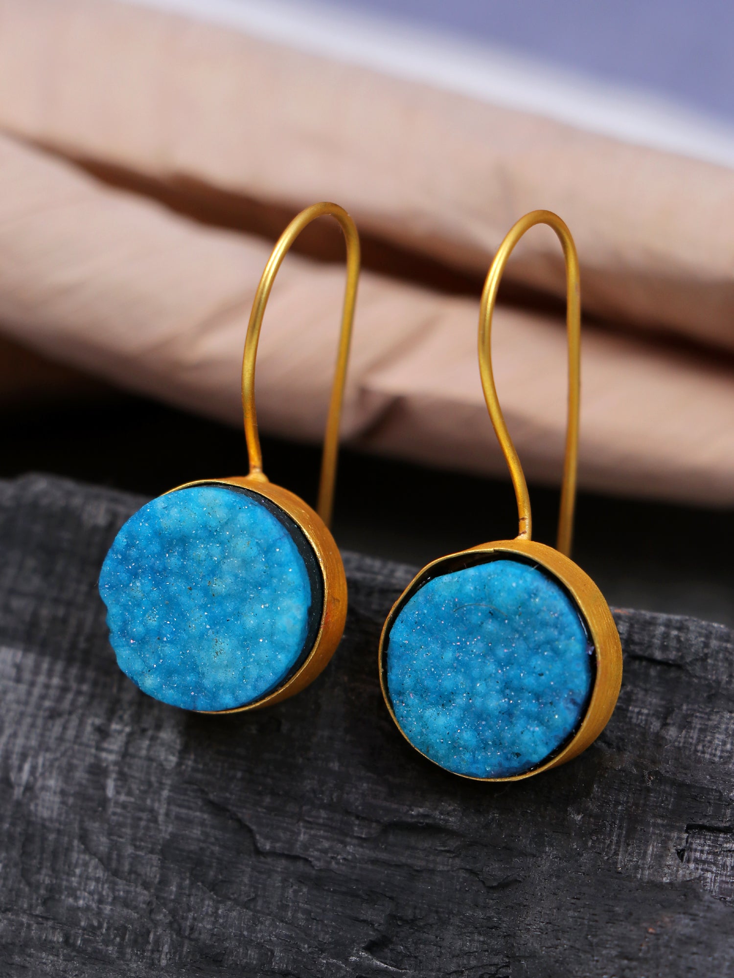 Crunchy Fashion Gold-Plated Druzy Stone Dangler Earrings