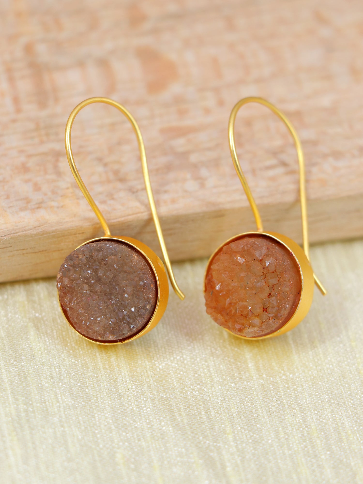 Crunchy Fashion Gold-Plated Druzy Stone Dangler Earrings