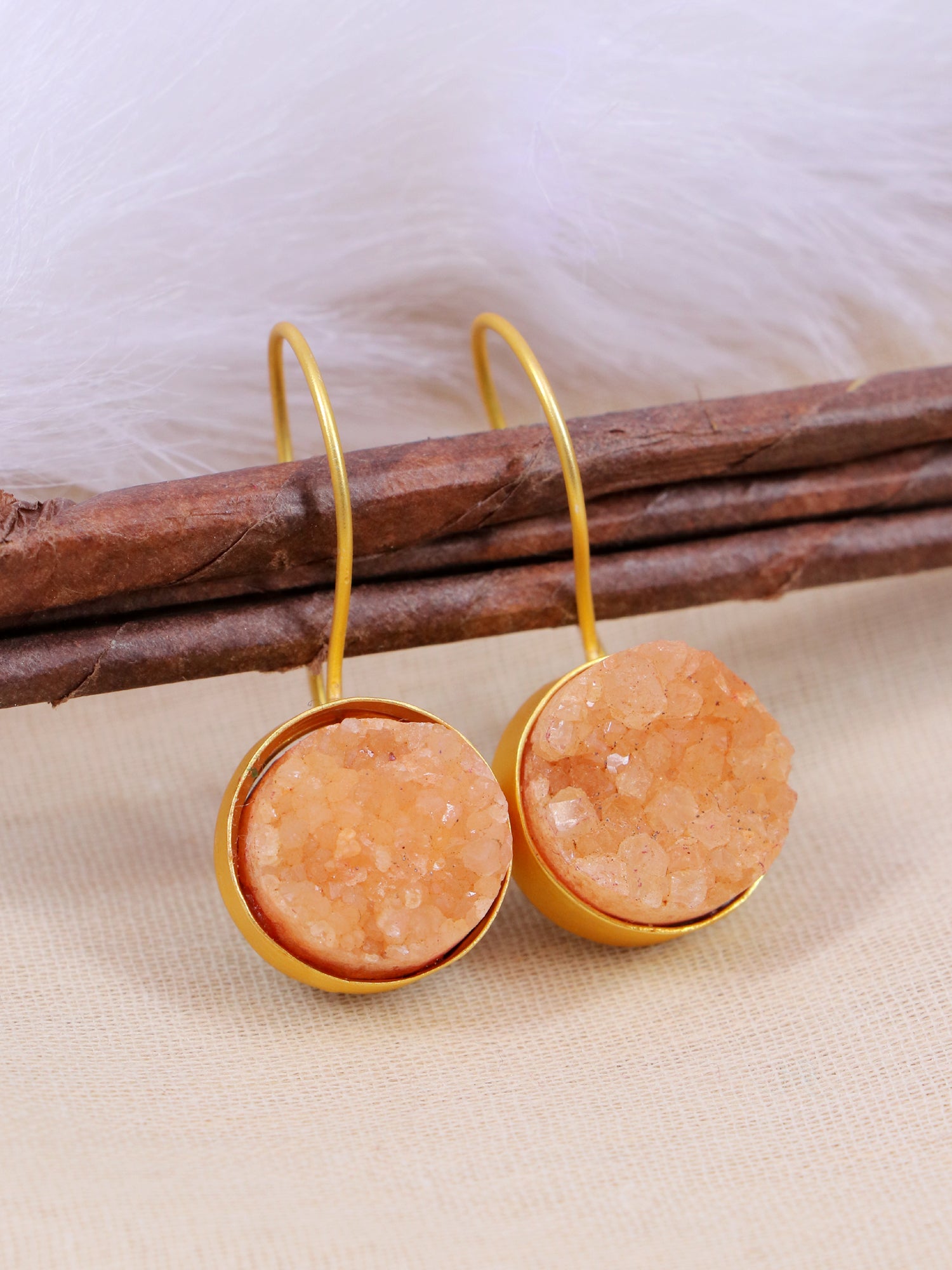 Crunchy Fashion Gold-Plated Druzy Stone Dangler Earrings