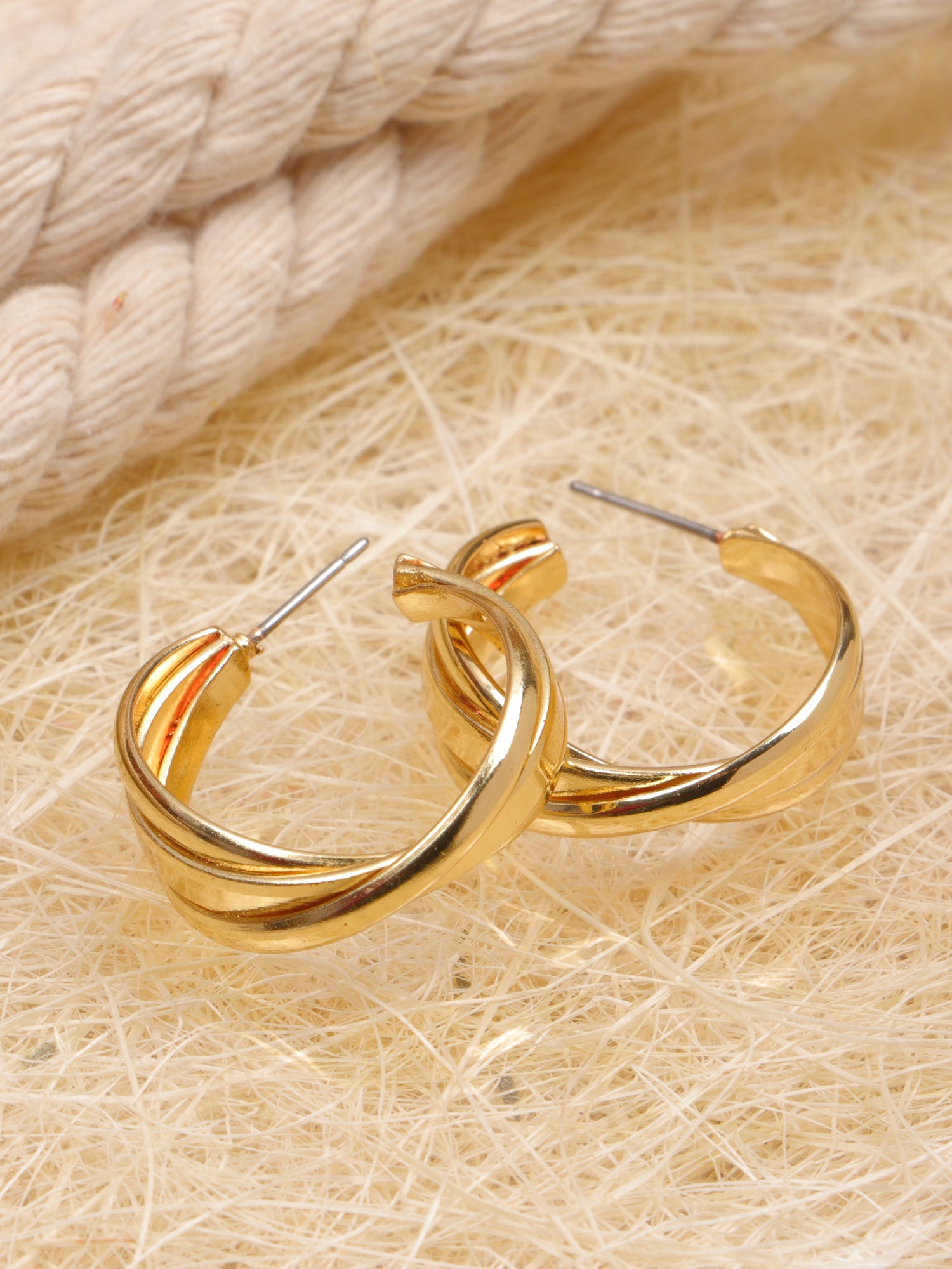 Golden Hoop Asymmetric Half-Moon Earrings for Women - Paradiso Glitz Collection