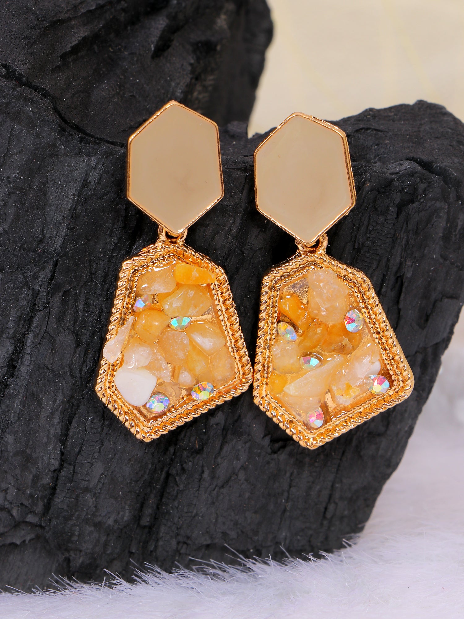 Crunchy Fashion Elegant Crystal & Enameled Dangler Earrings for Women
