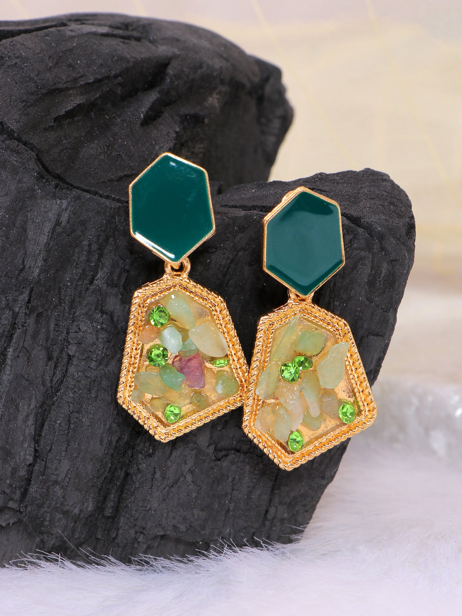 Crunchy Fashion Elegant Crystal & Enameled Dangler Earrings for Women