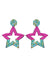 Crunchy Fashion Pink & Green Beaded Star Embellished Earrings CFE1832
