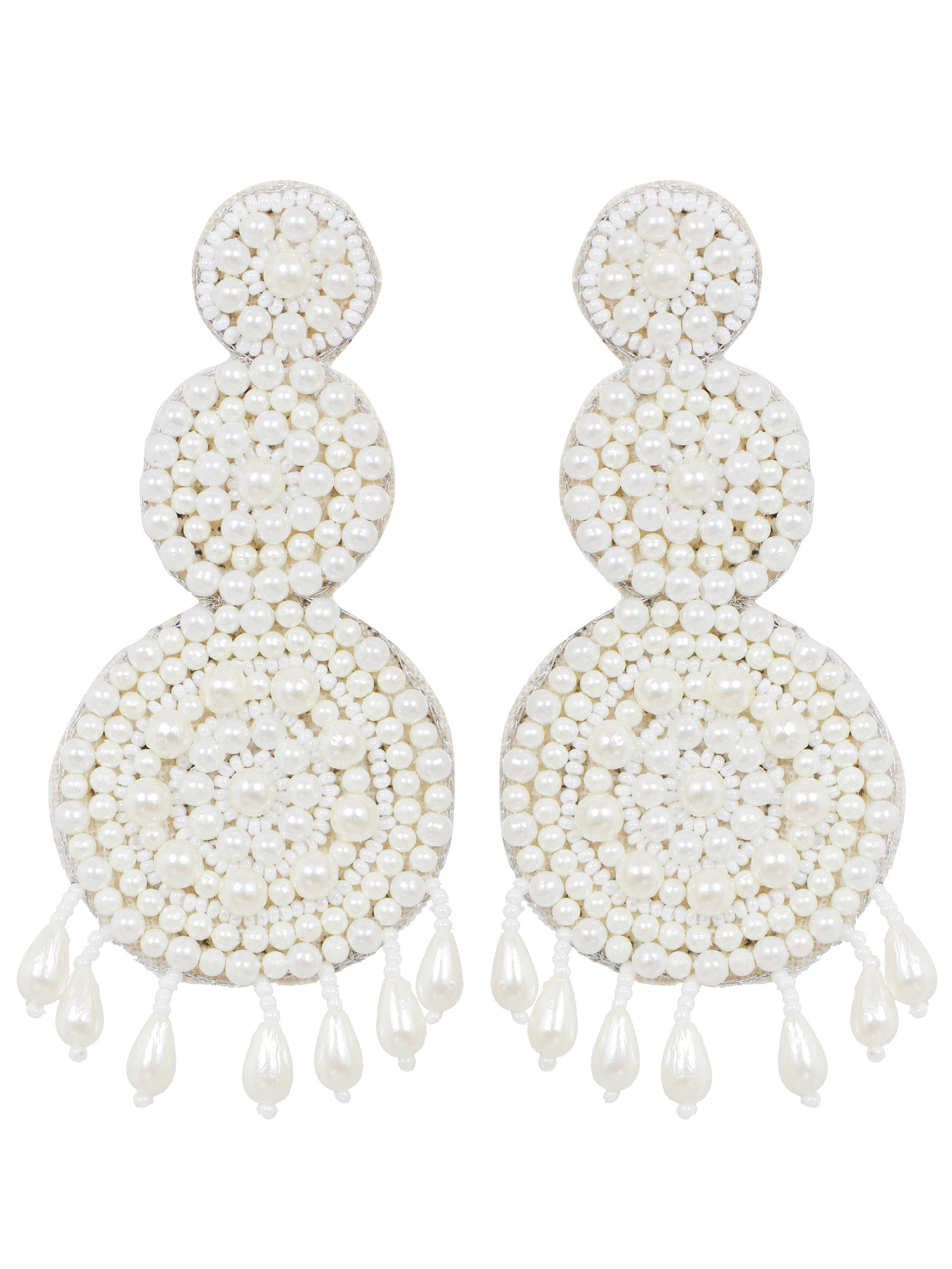 Elegant Boho Handmade White Stylish Dangler Earrings with Pearls, Designer Wedding Accessories