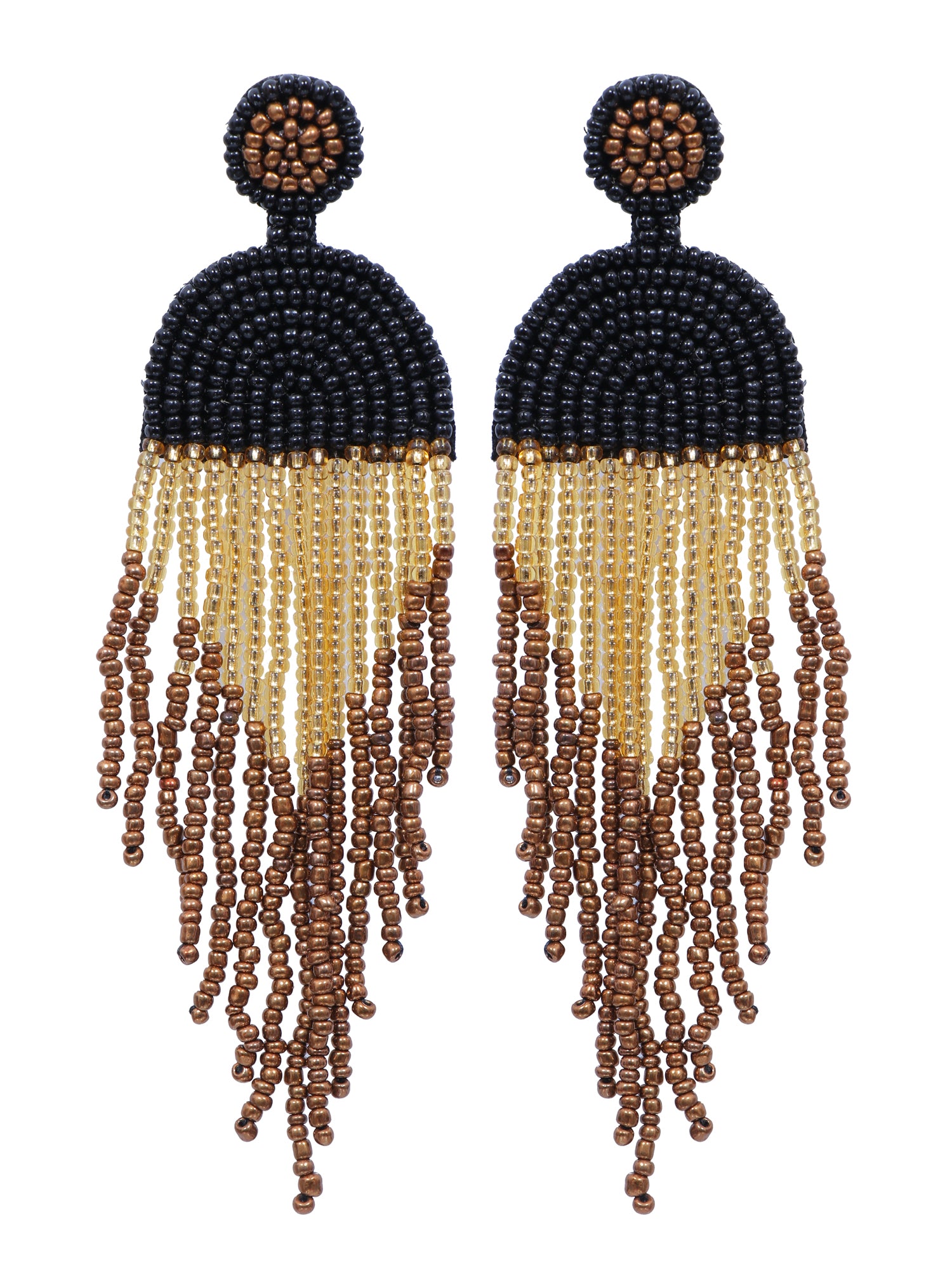 Party Girl Earrings- Bohemian Black Beaded Handmade Statement Tassel Earrings