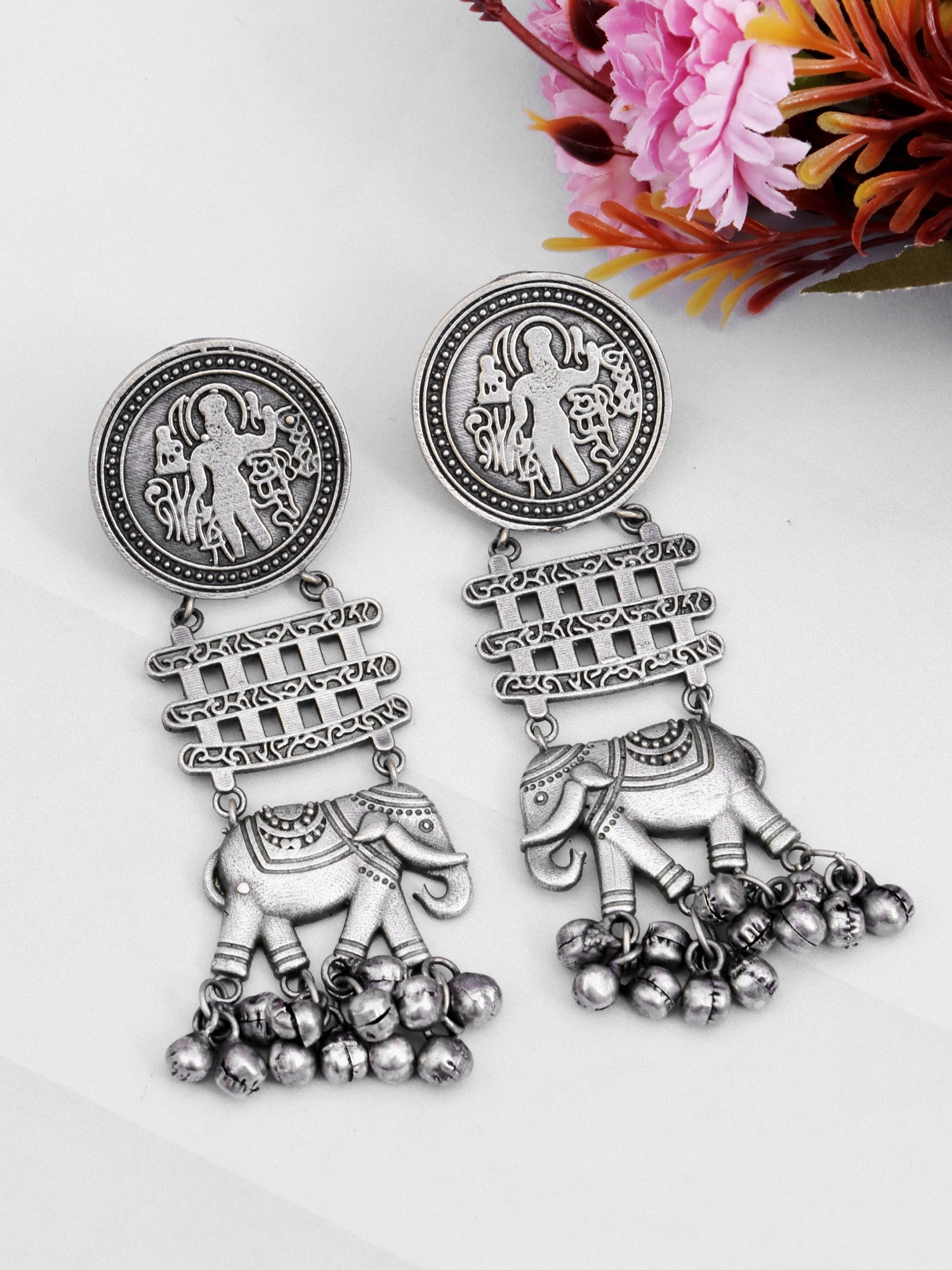 Elegant Oxidised Silver Elephant Drop Earrings For Stunning Women