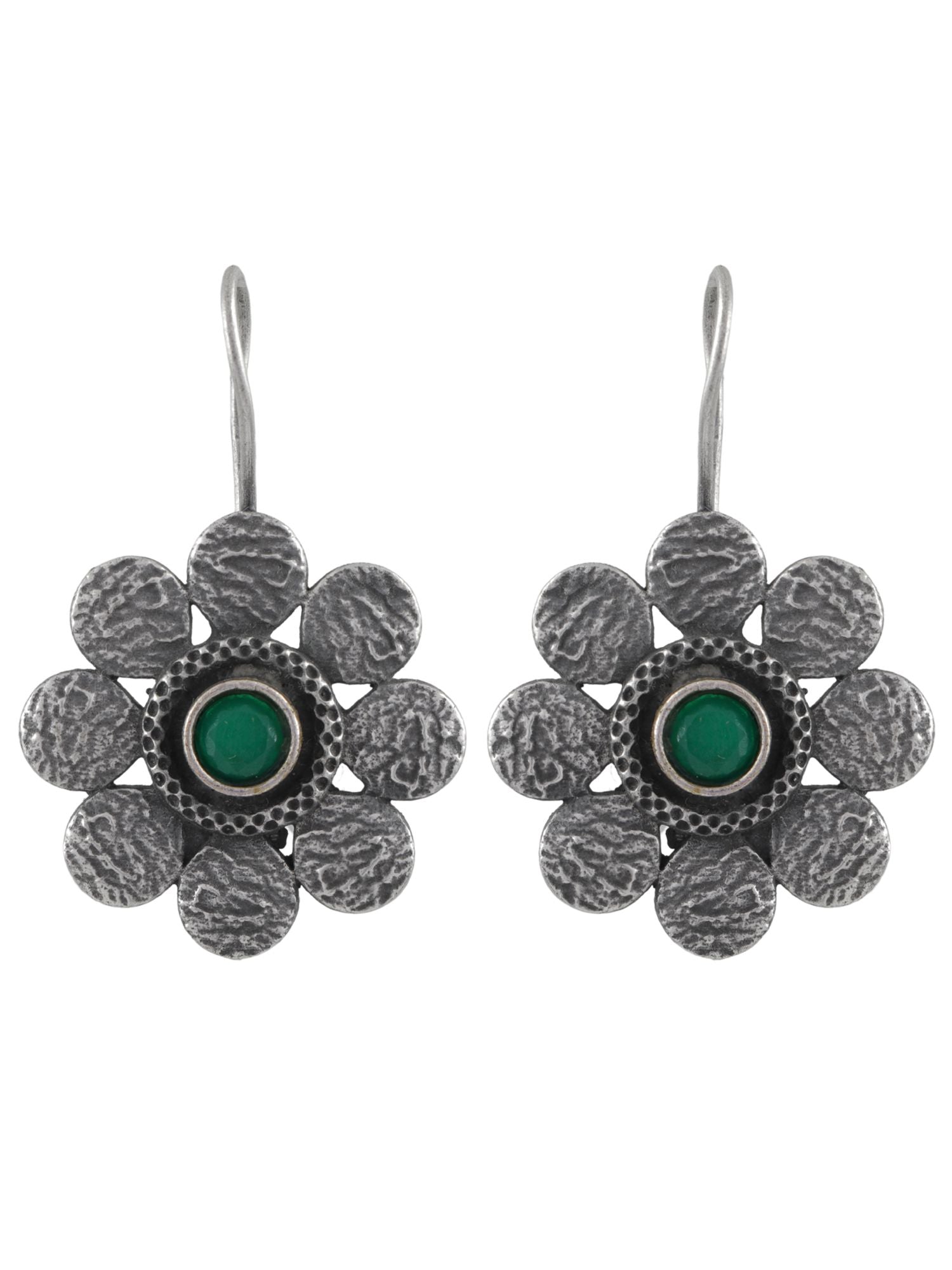 Oxidised Silver Floral Earrings for Women