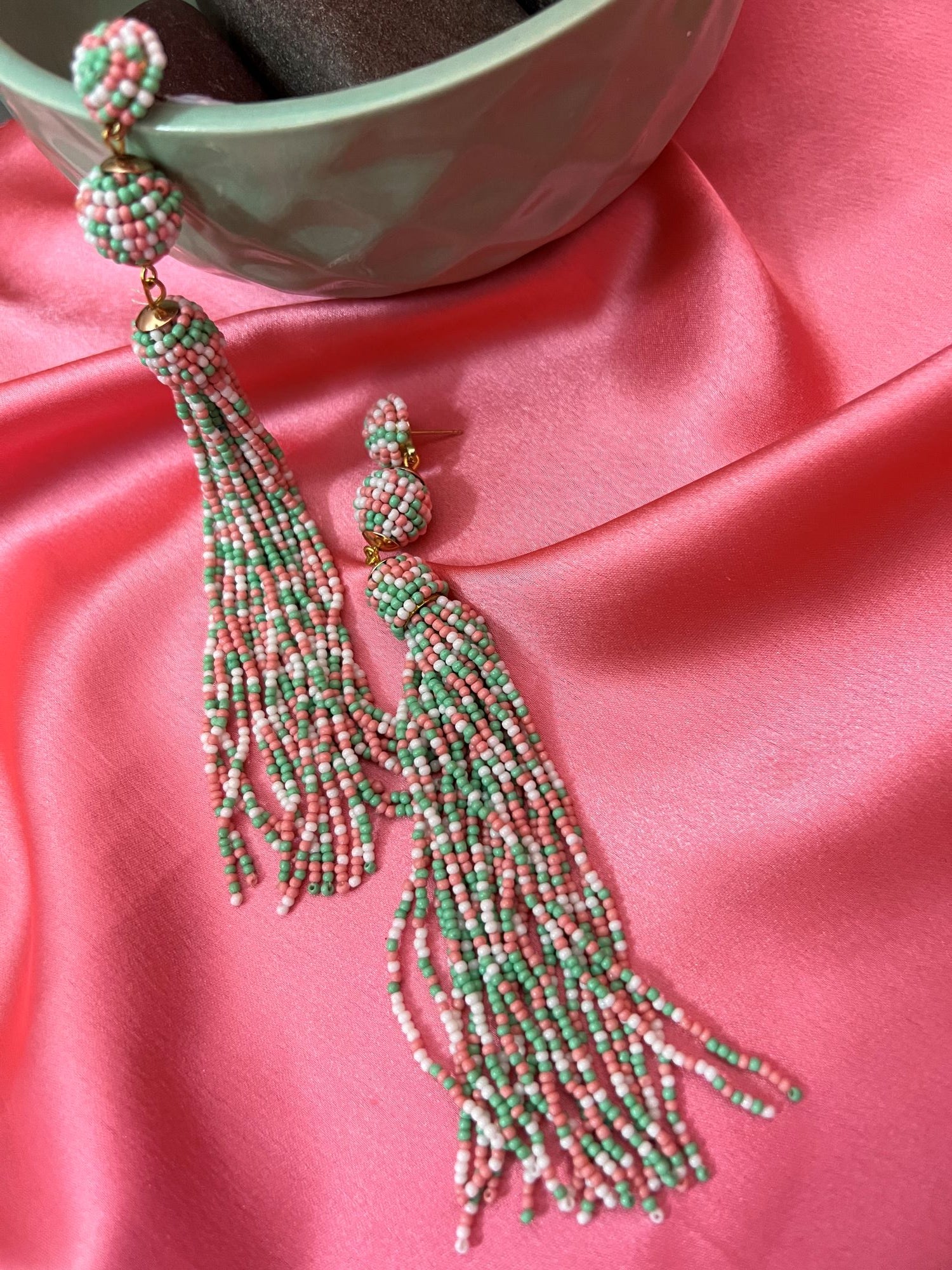 Multicolored Pastle Beaded Tassel Earrings