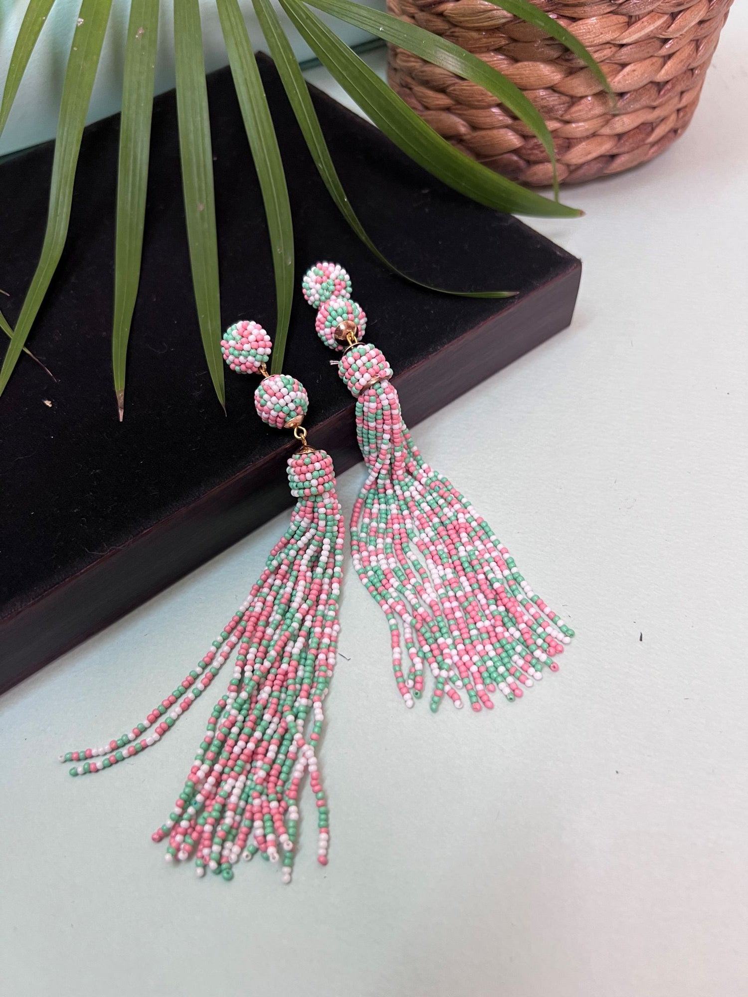 Multicolored Pastle Beaded Tassel Earrings