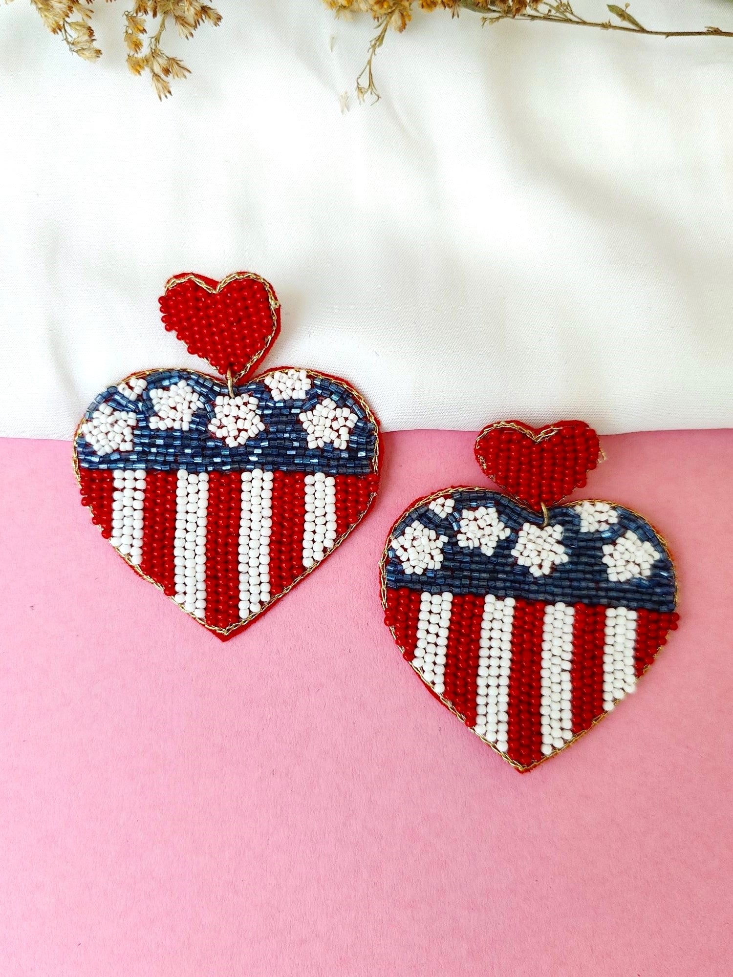 USA Flag Earrings- Quirky Handmade American Flag Beaded Earrings for Women