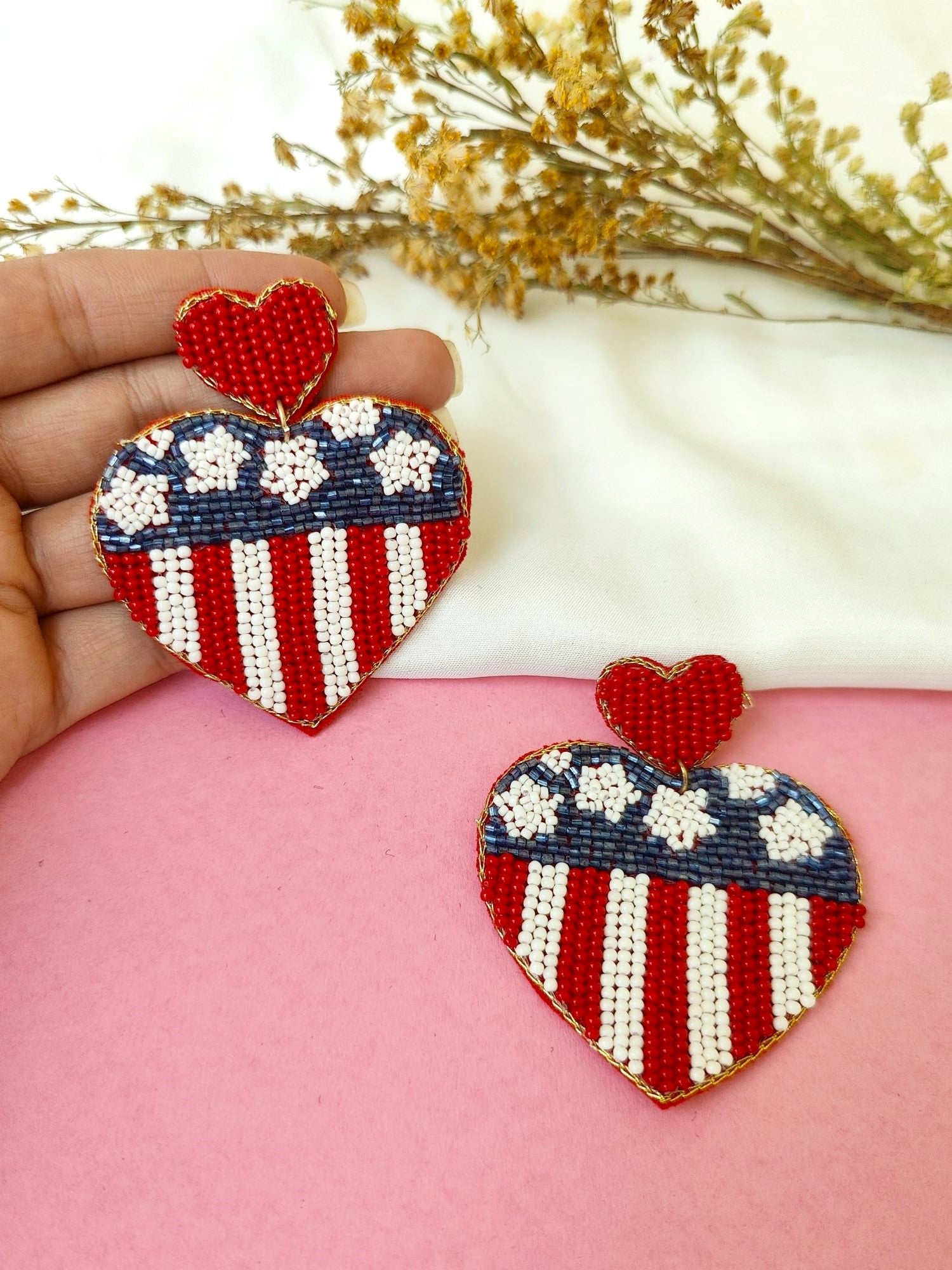 USA Flag Earrings- Quirky Handmade American Flag Beaded Earrings for Women