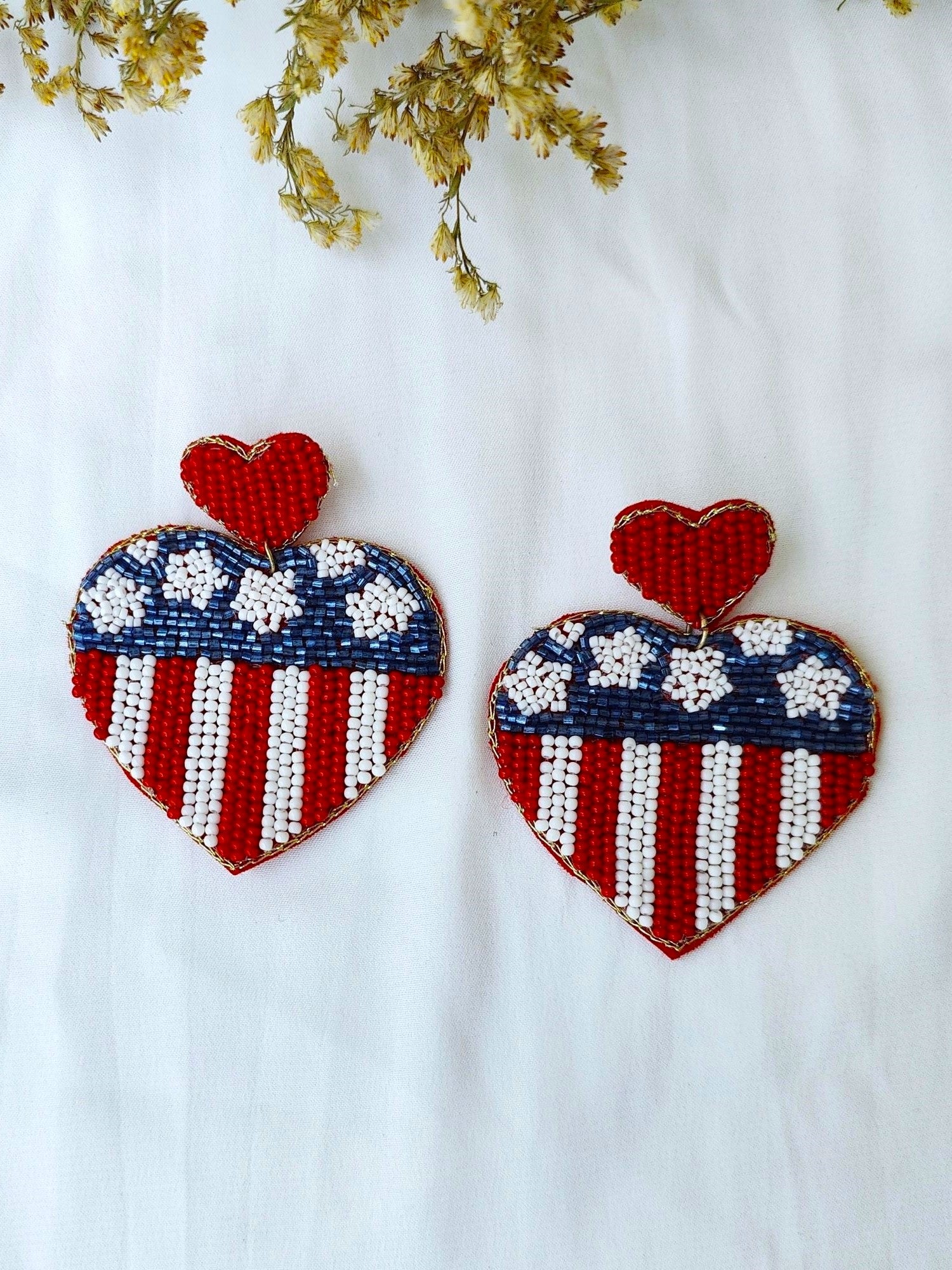 USA Flag Earrings- Quirky Handmade American Flag Beaded Earrings for Women
