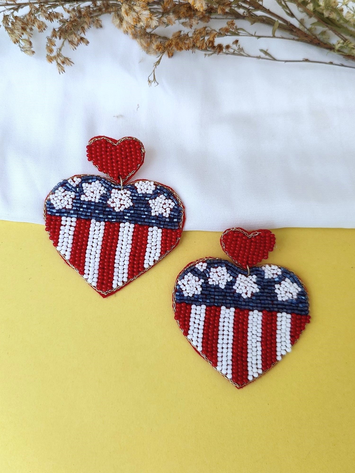 USA Flag Earrings- Quirky Handmade American Flag Beaded Earrings for Women