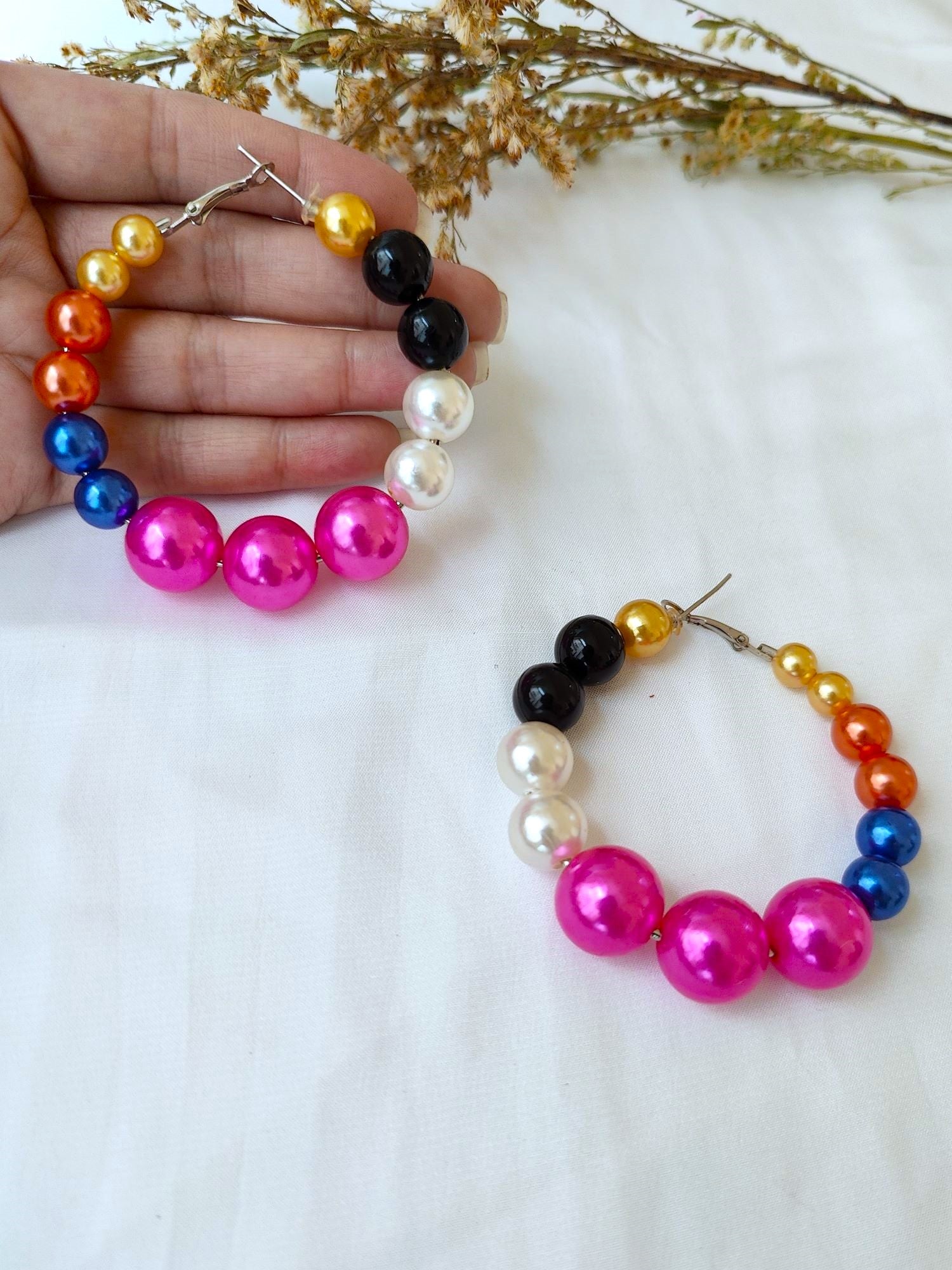 Mia Hoops- Statement Multicolored Pearl Beads Handmade Hoop Earrings for WOmen