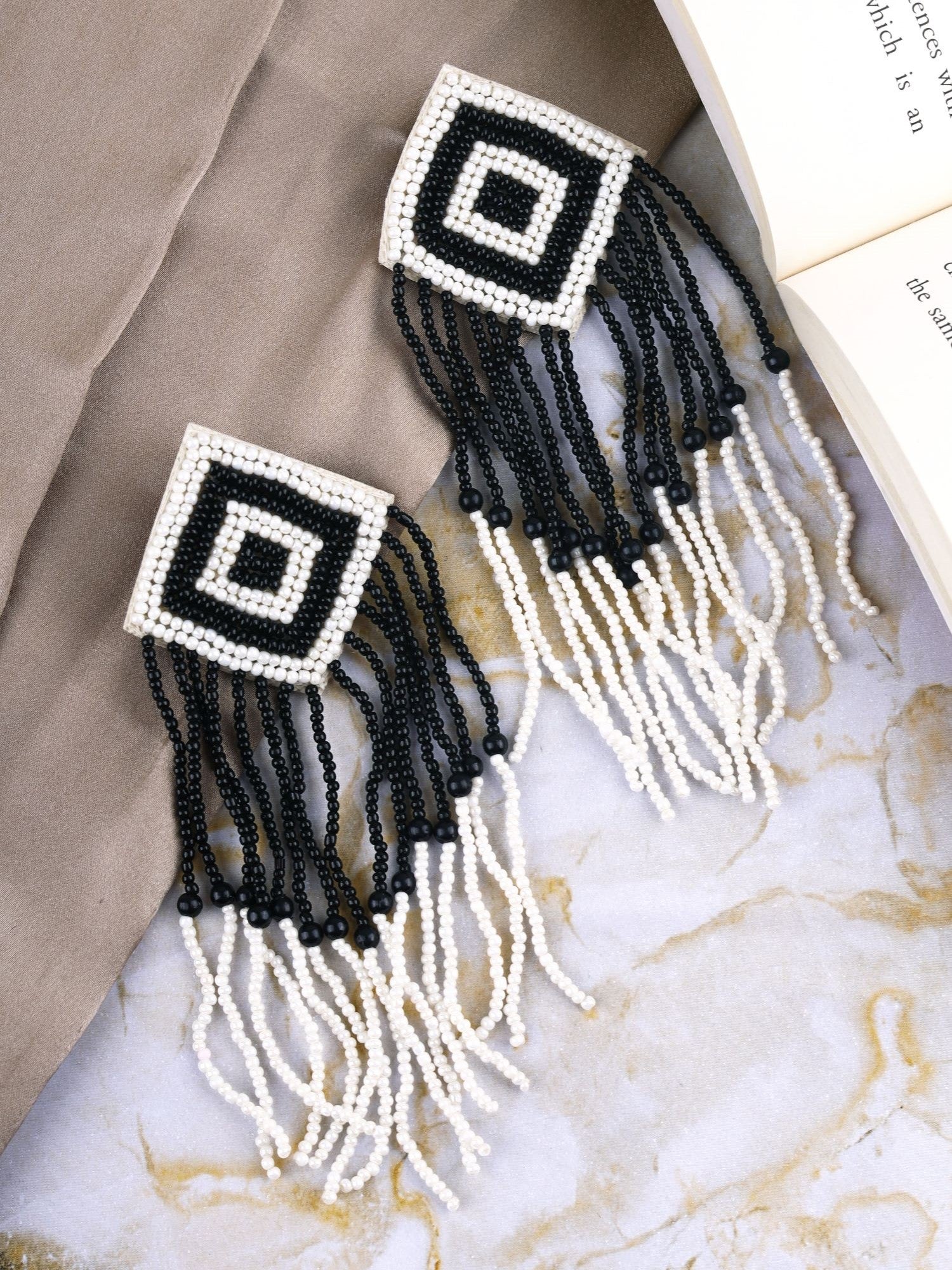 Elegant Monochrome Handmade Beaded Tassel Earrings for Fashionistas