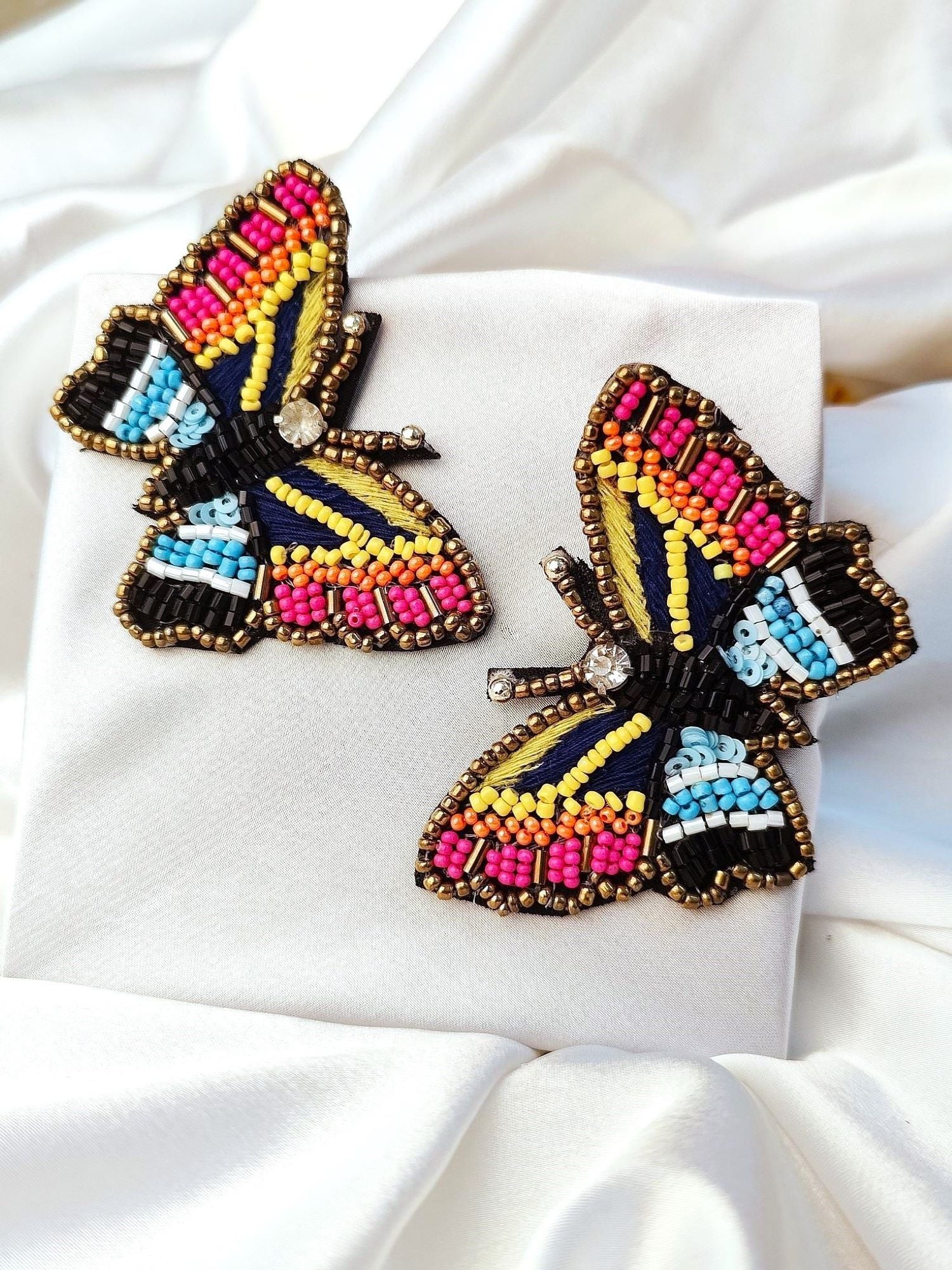 Playful & Vibrant Handcrafted Beaded Butterfly Stud Earrings