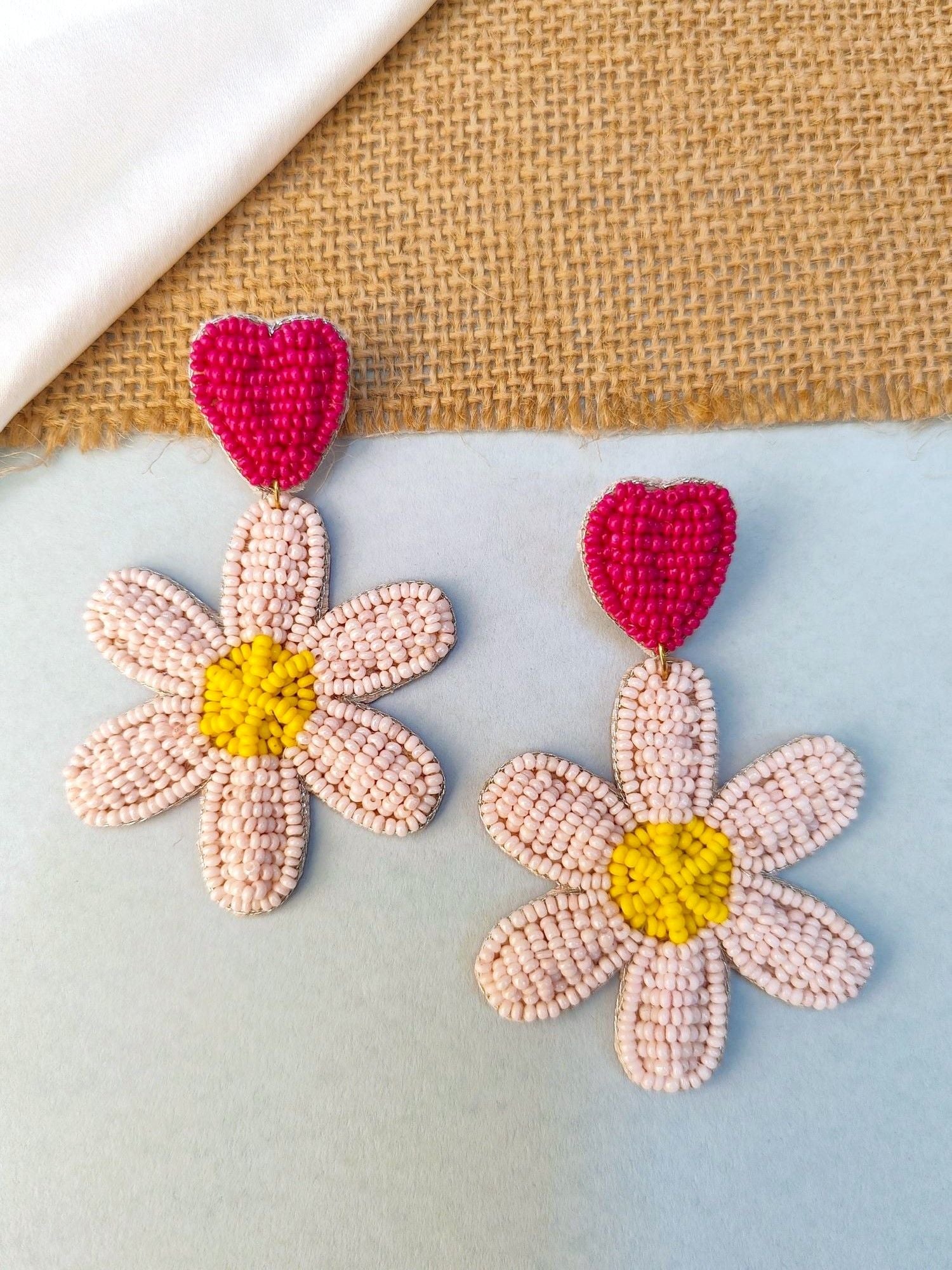 Blossoming Beaded Delight: Handcrafted Pink Floral Earrings