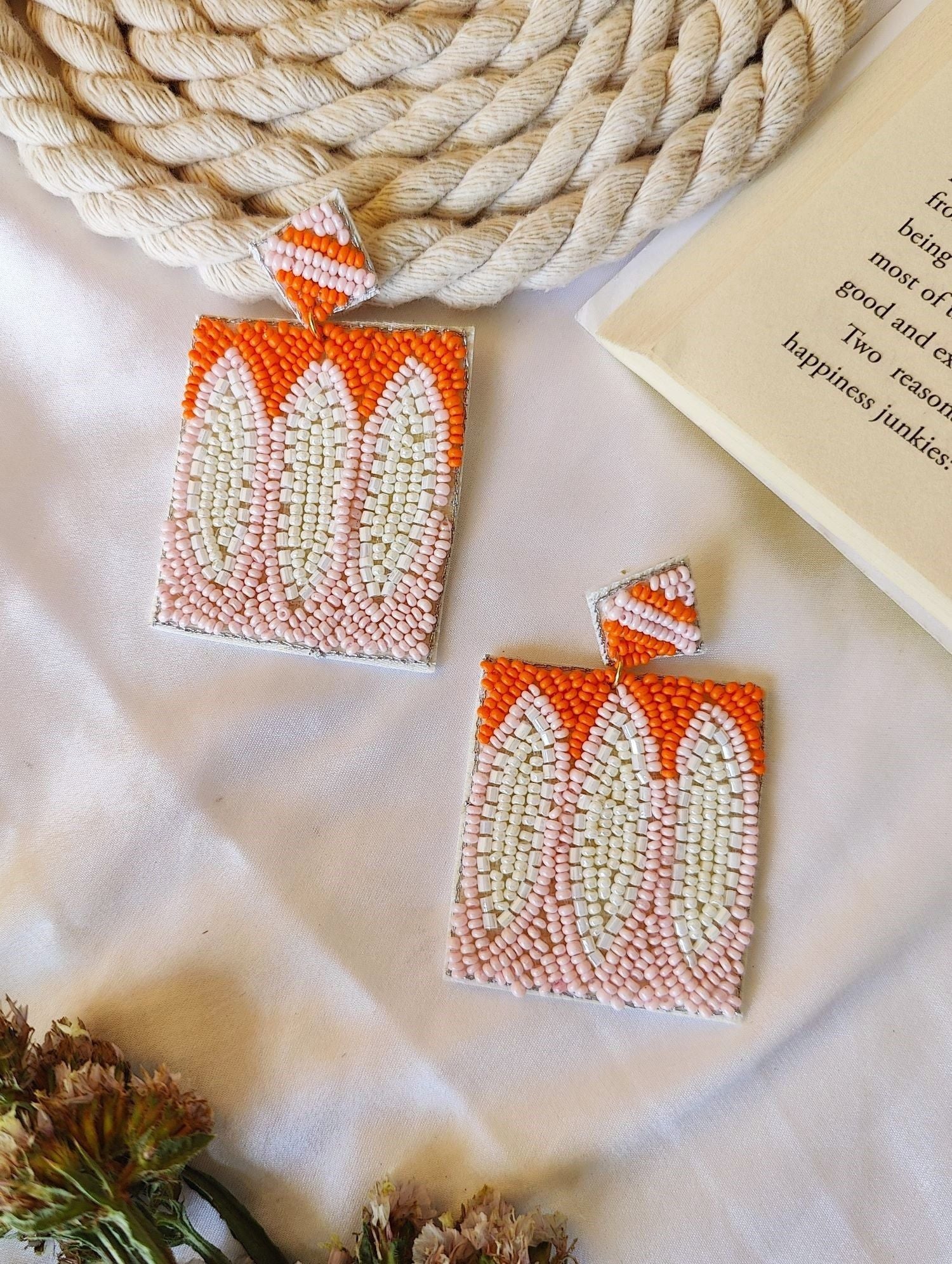 Sugar Plum Earrings-Pink-White Handmade Beaded statement Earrings