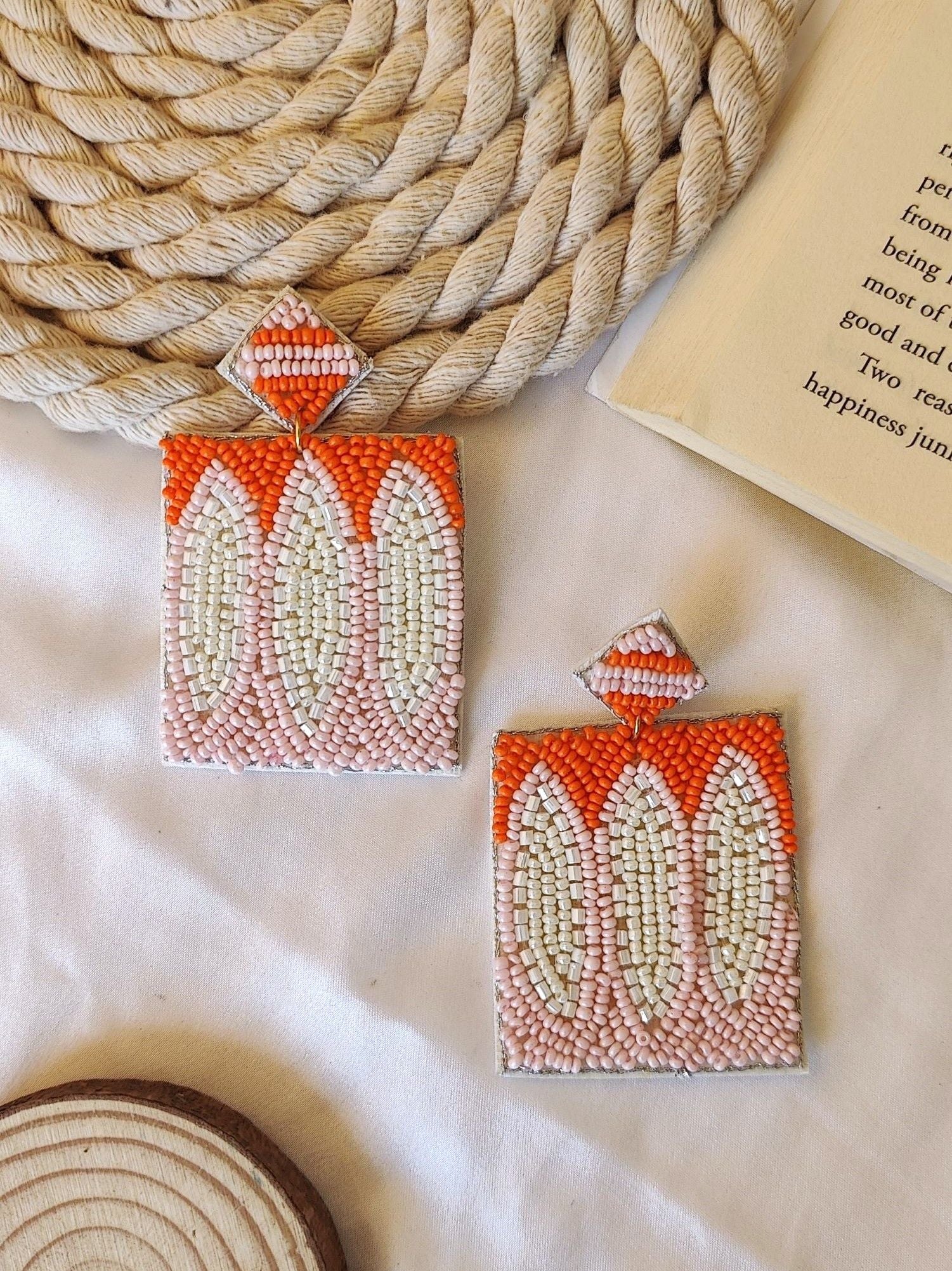 Sugar Plum Earrings-Pink-White Handmade Beaded statement Earrings