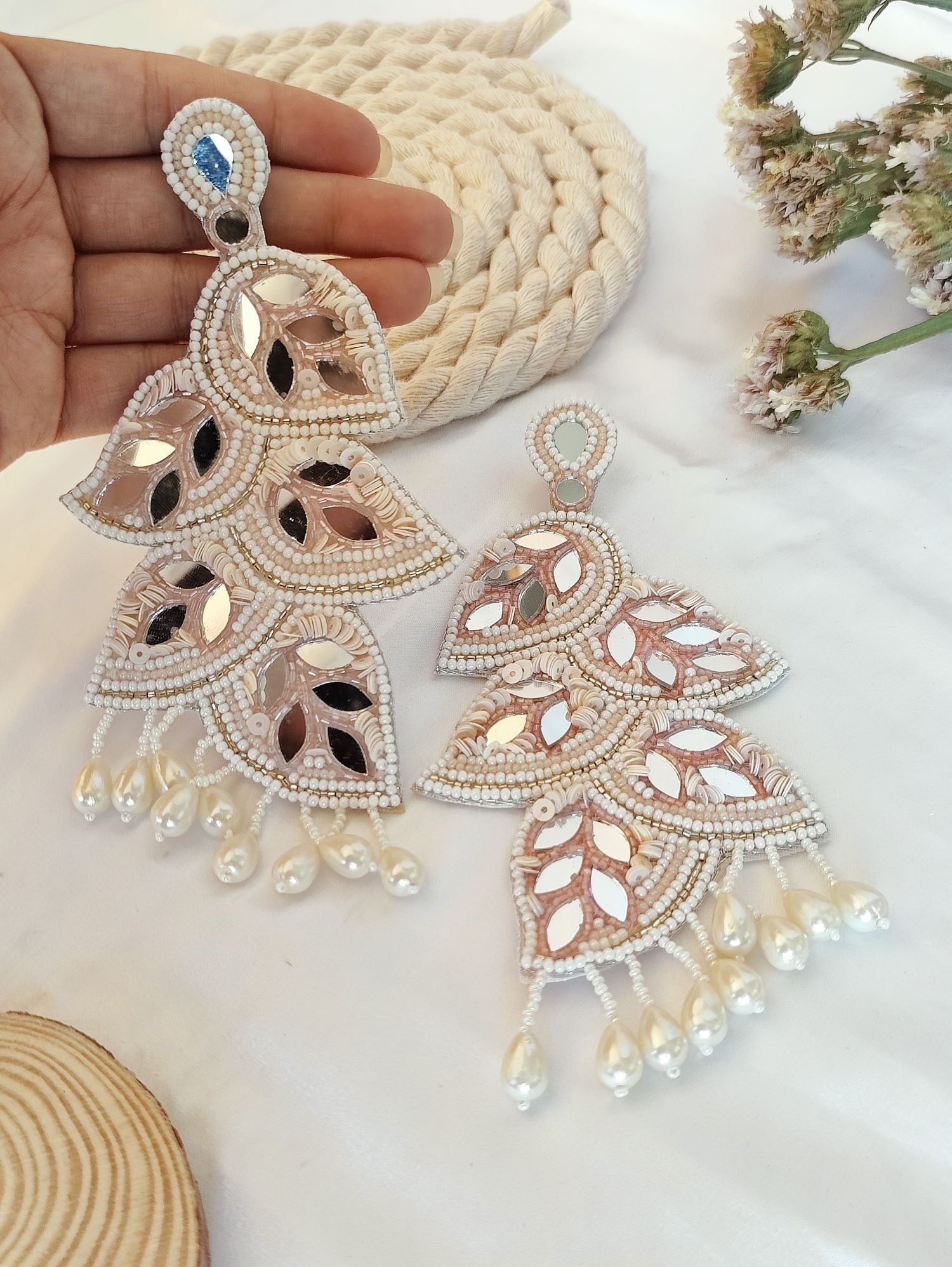 Pink Handmade Floral Leaf Earrings for Women