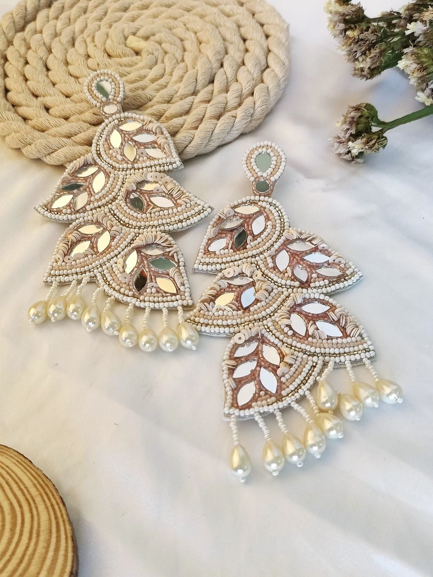 Pink Handmade Floral Leaf Earrings for Women