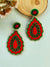 Red-Green Beaded Party Wear Earrings for Women