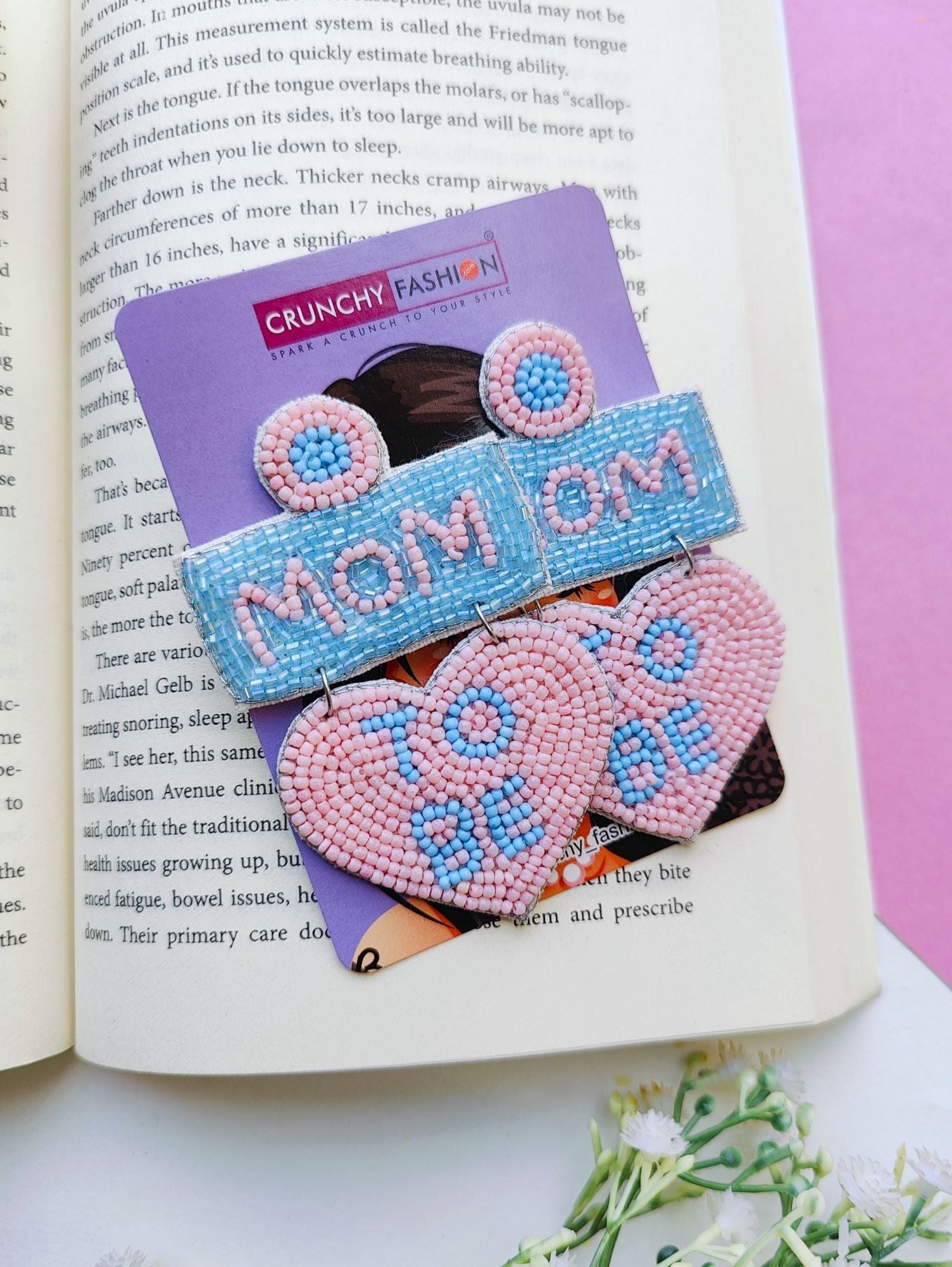 Handmade 'Mom-to-Be' Pink-Blue Beaded Drop Earrings for Baby Showers and Maternity Photoshoots