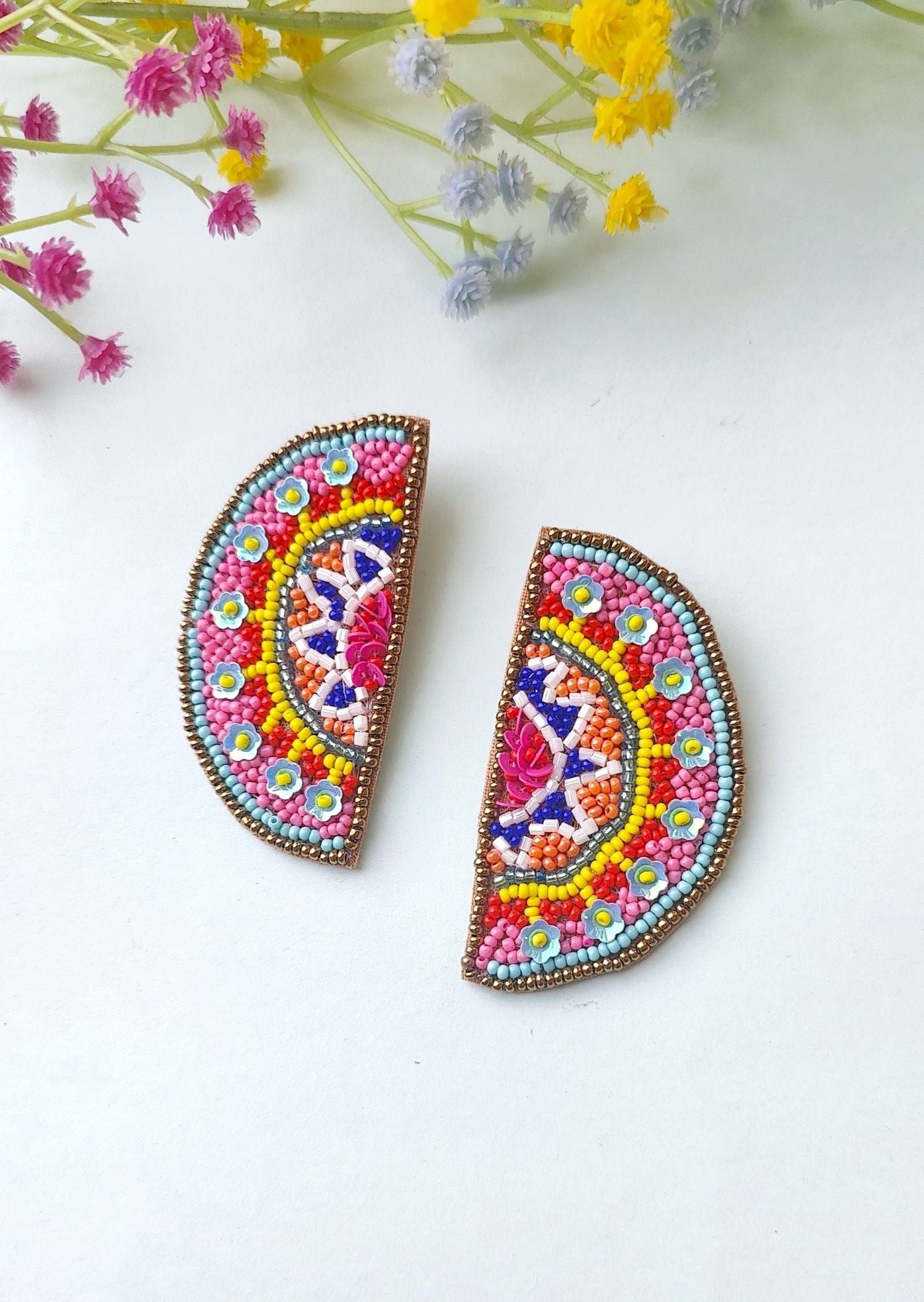 Hand-woven Multicolored Mandala Bead Earrings - A Chic Traditional Style Statement