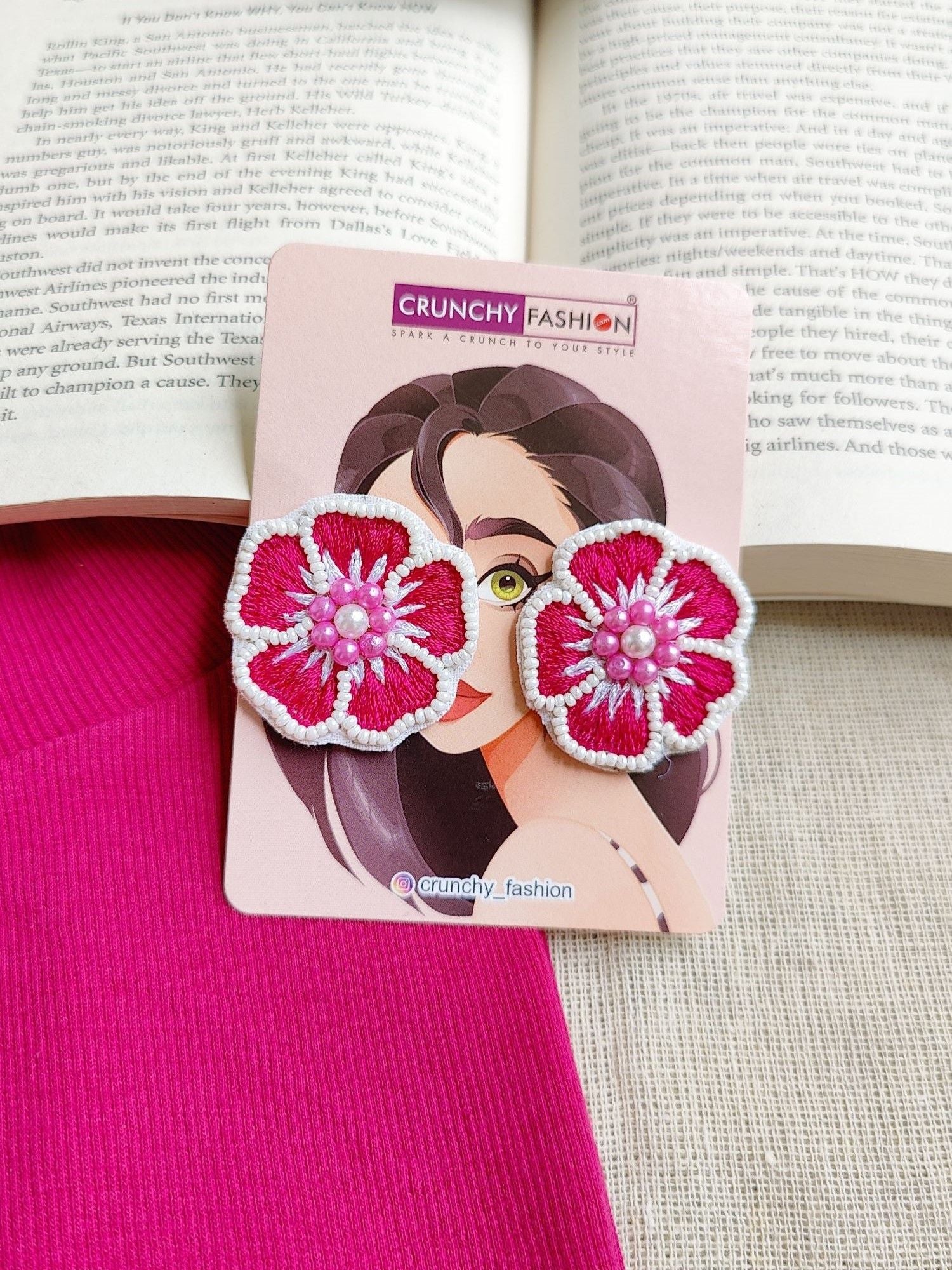 Blossom Radiance: Pink Beaded Floral Stud Earrings for Fashion-Forward Women