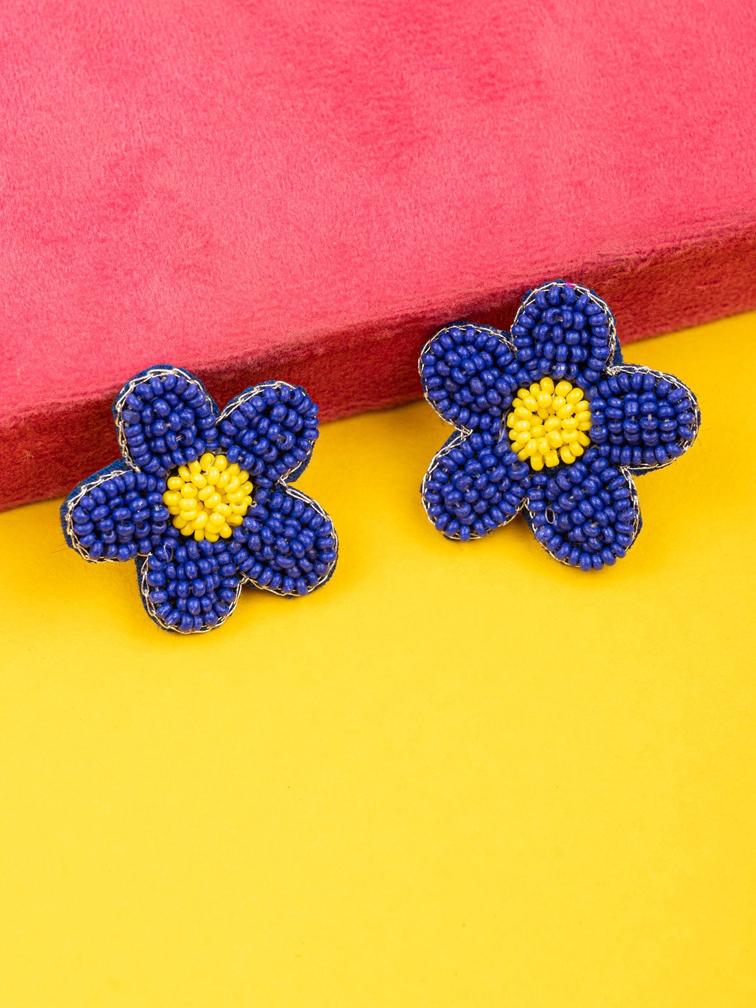 Handmade Blue Floral Beaded Studs for Spring & Summer Fashion