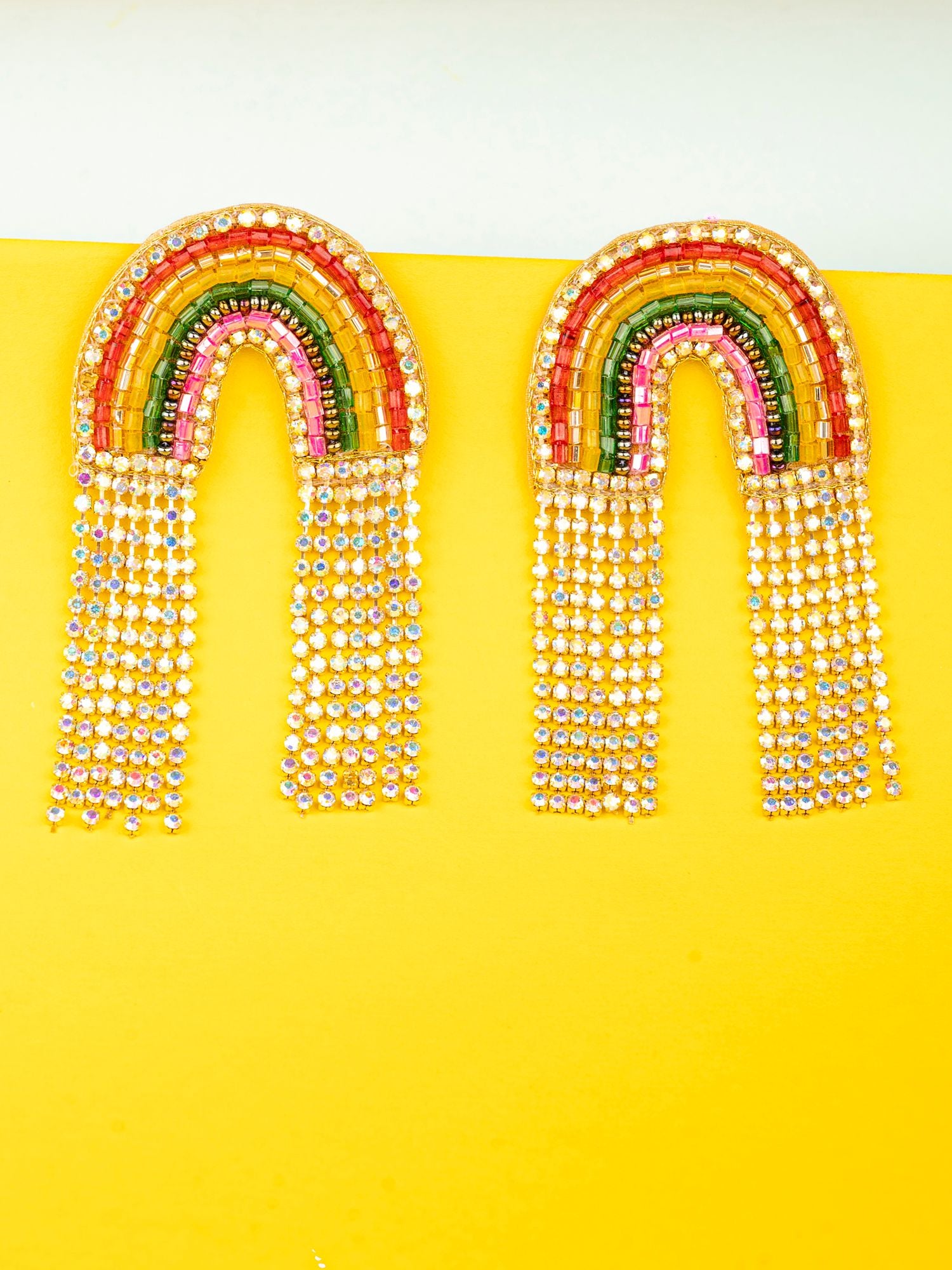 Vibrant Rainbow Beaded Handcraft - Chic Long Tassel Drop Earrings