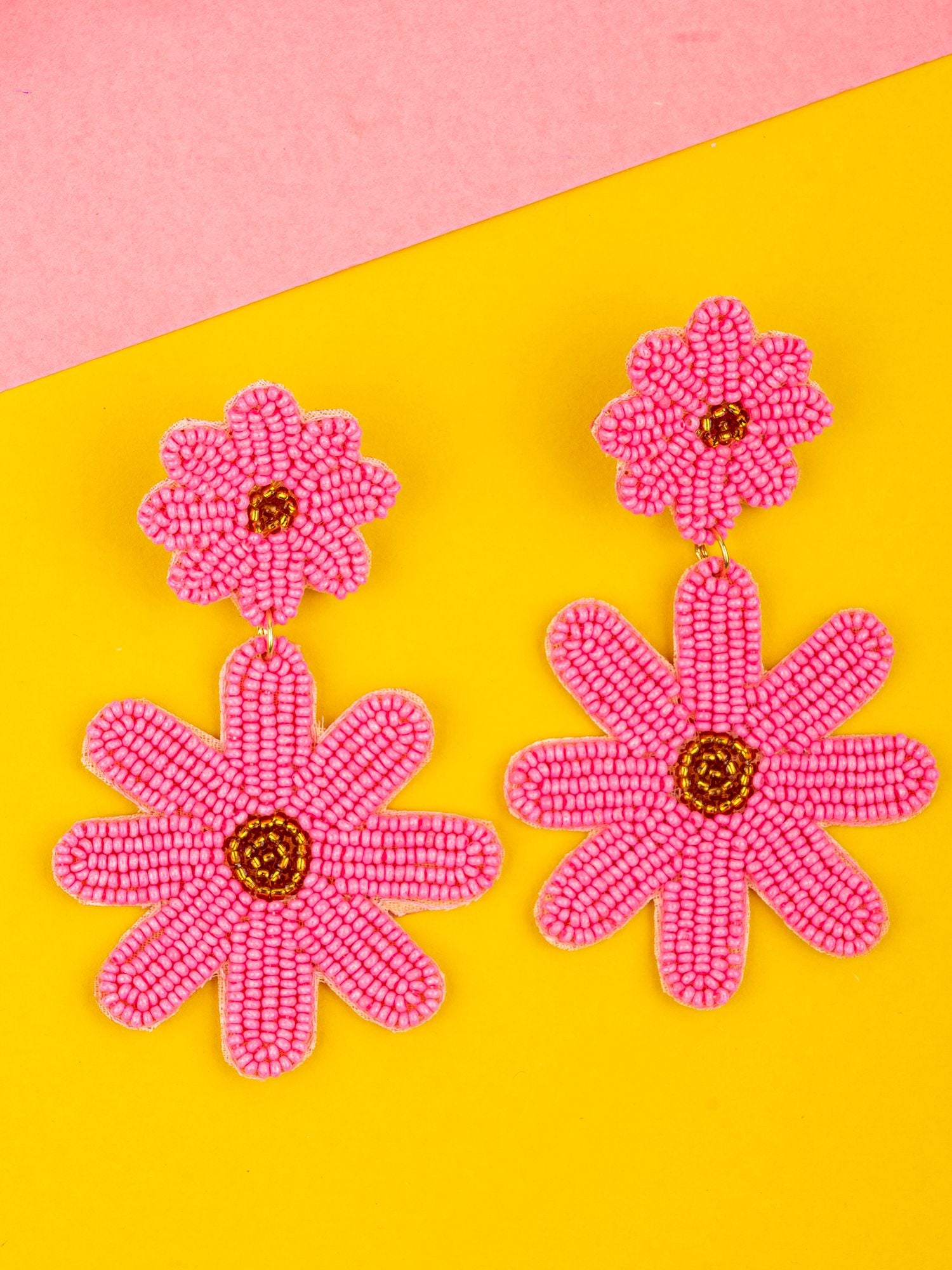 Chic Pink Blossom Handmade Beaded Earring - A Quirky, Boho Statement for Women & Girls