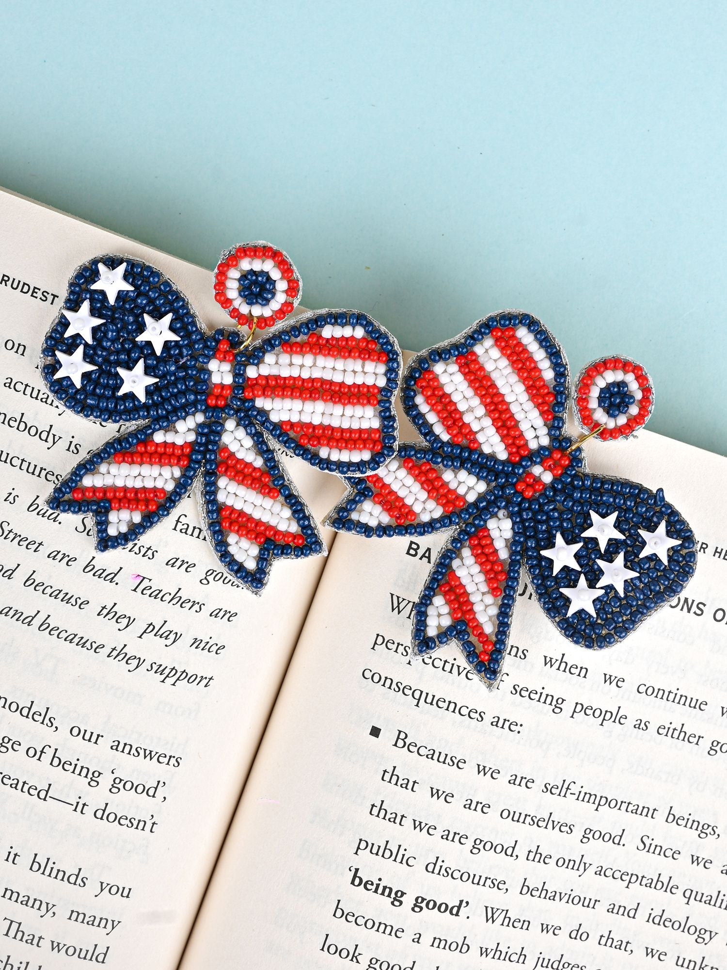 Quirky American Flag Inspired Multicolor Beaded Bow Earrings for Girls and Women