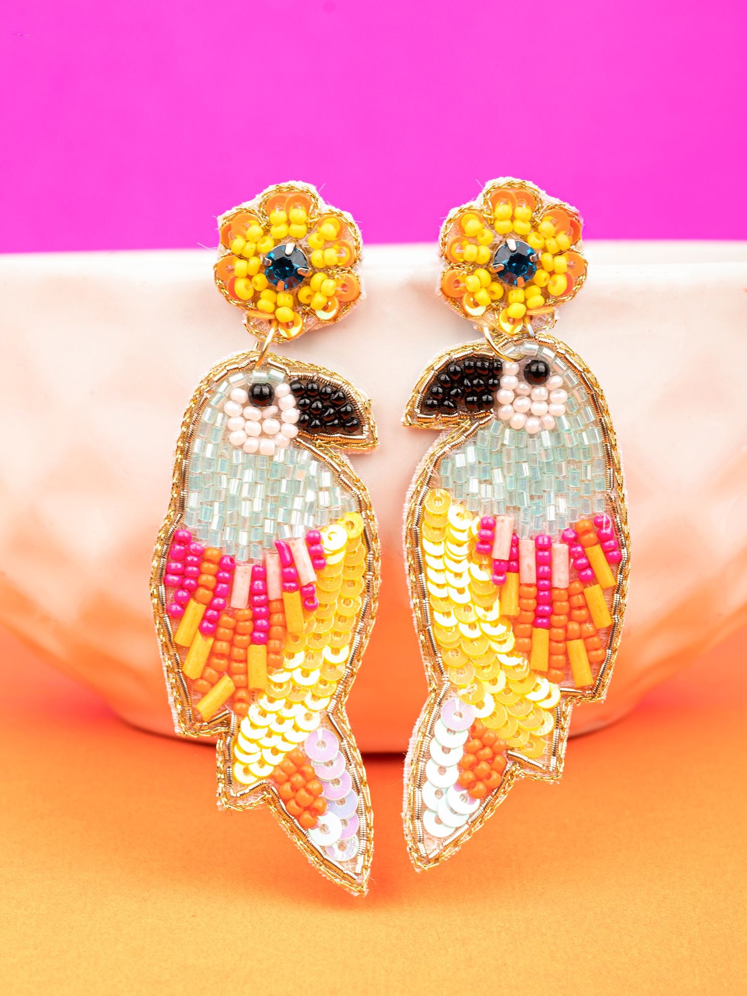 Playful Parrot - Multicolor Beaded Drop Earrings for Fashion-Forward Women and Girls