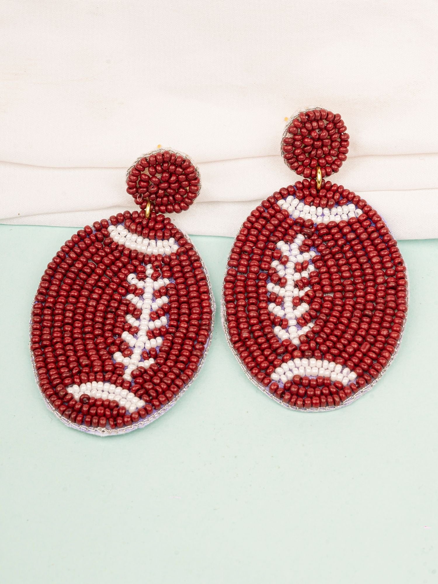 Handcrafted Brown Rugby-Inspired Beaded Earrings
