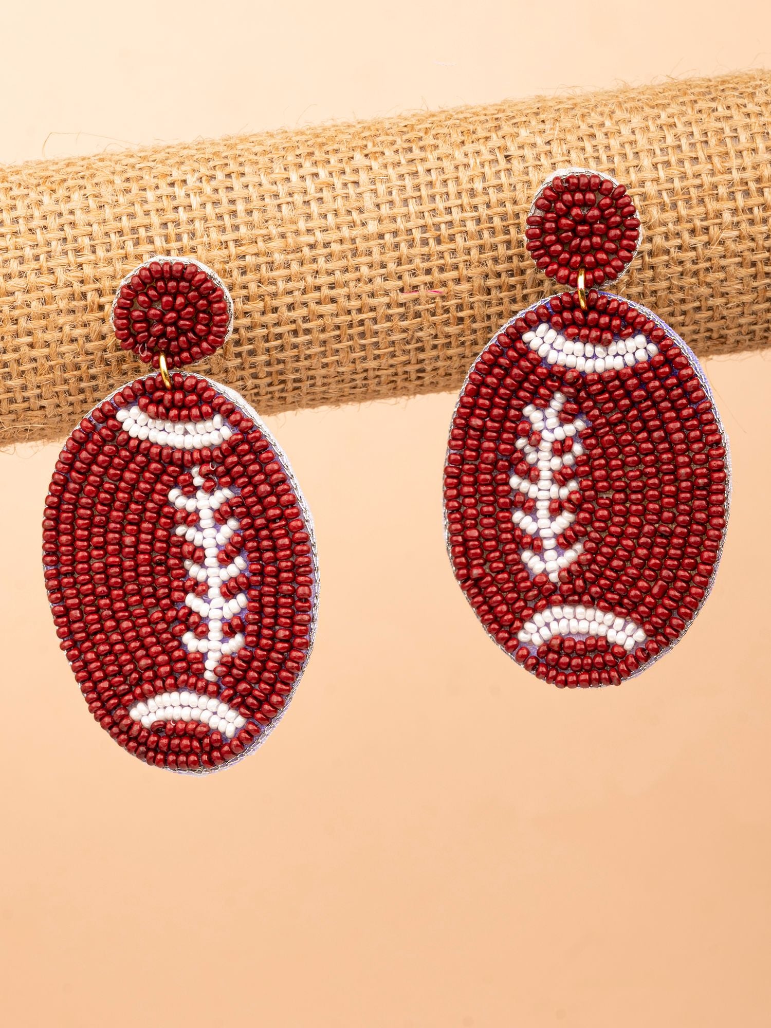 Handcrafted Brown Rugby-Inspired Beaded Earrings
