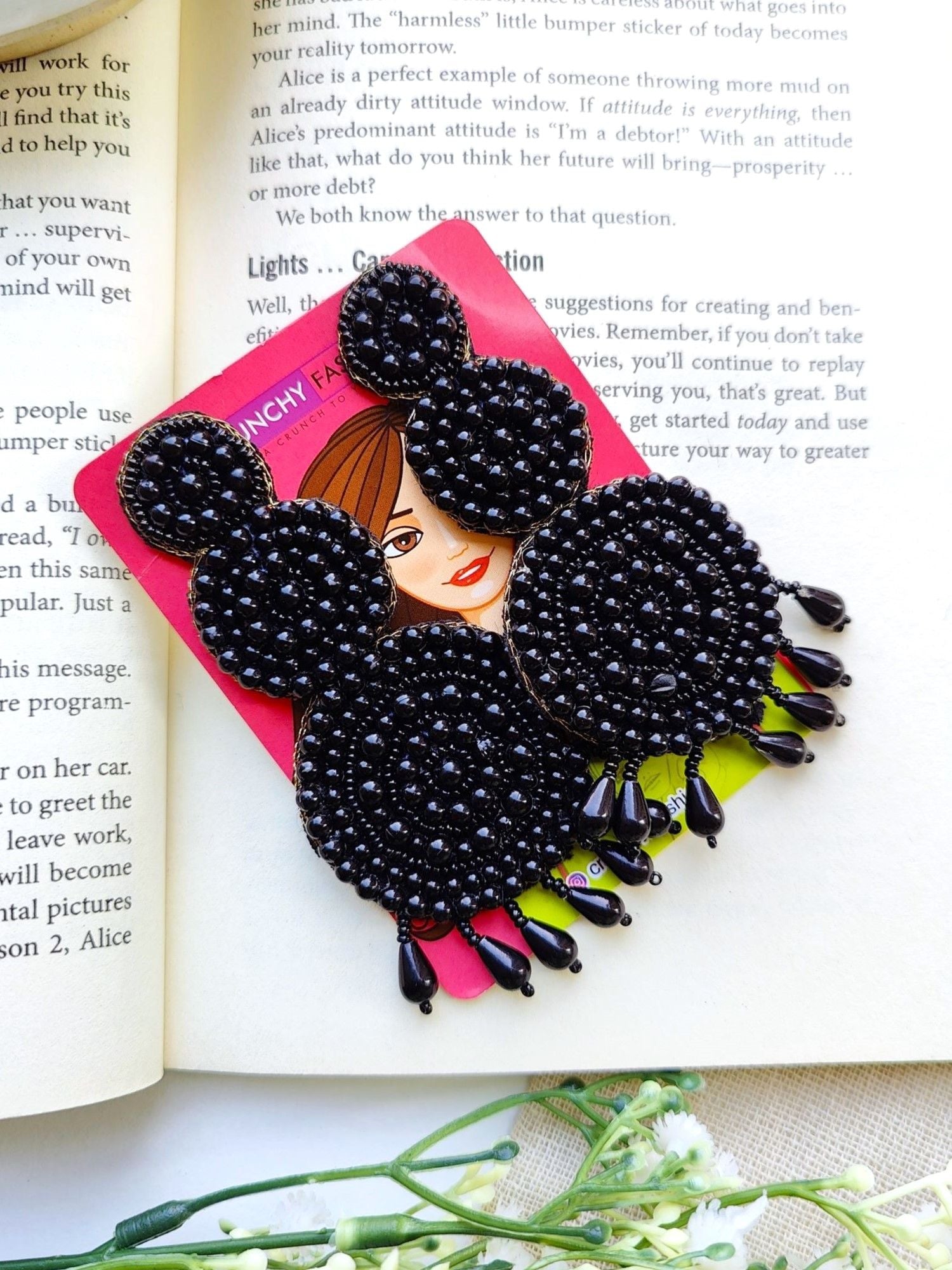 Glamorous Black Beaded Droplet Earrings: Handcrafted for Women's Festive Charm