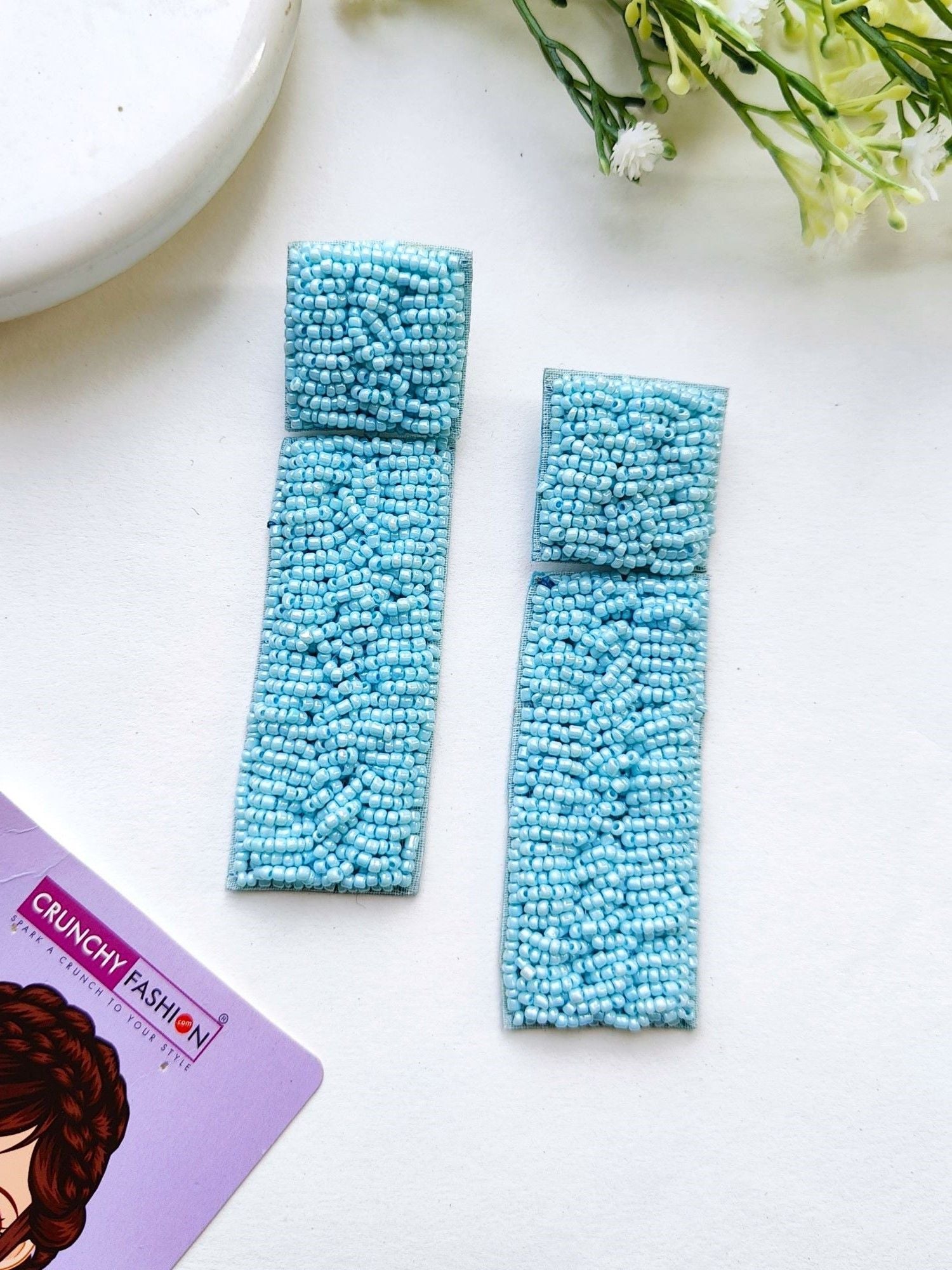 Charming Sky Blue Handmade Beaded Dangler Earrings for Fashion-Savvy Women