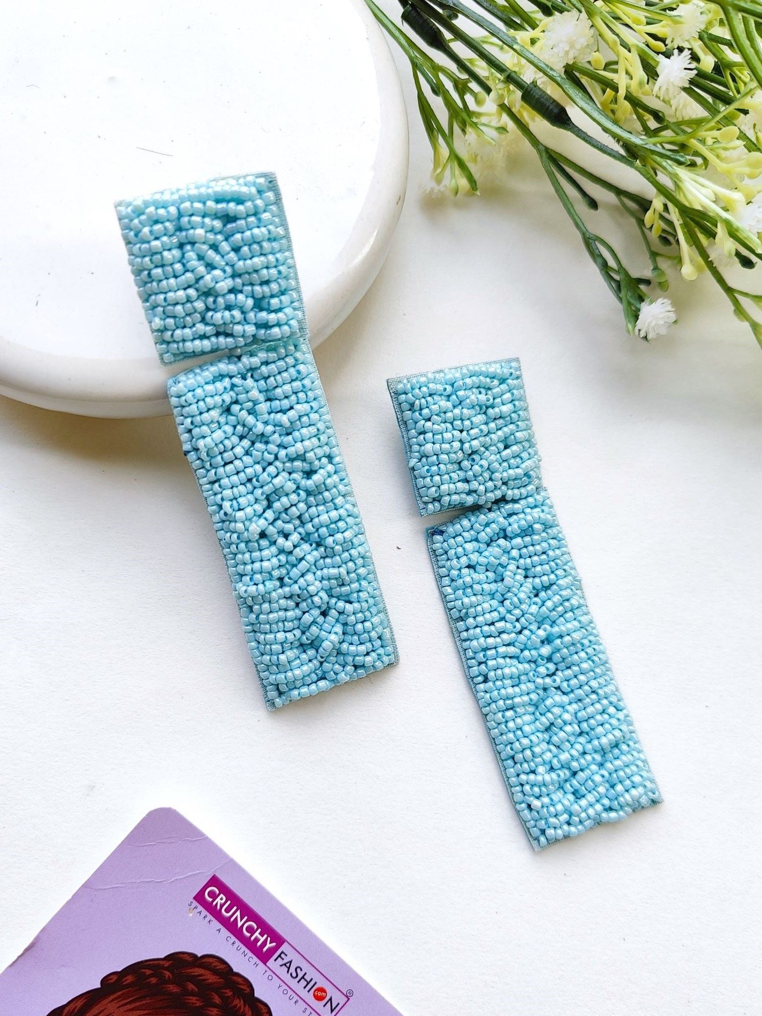 Charming Sky Blue Handmade Beaded Dangler Earrings for Fashion-Savvy Women