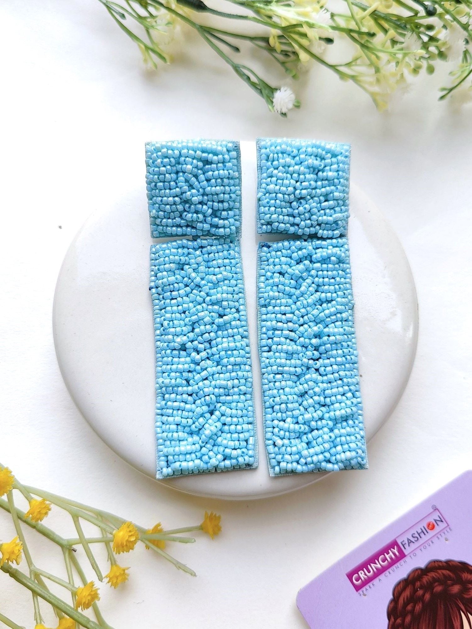 Charming Sky Blue Handmade Beaded Dangler Earrings for Fashion-Savvy Women