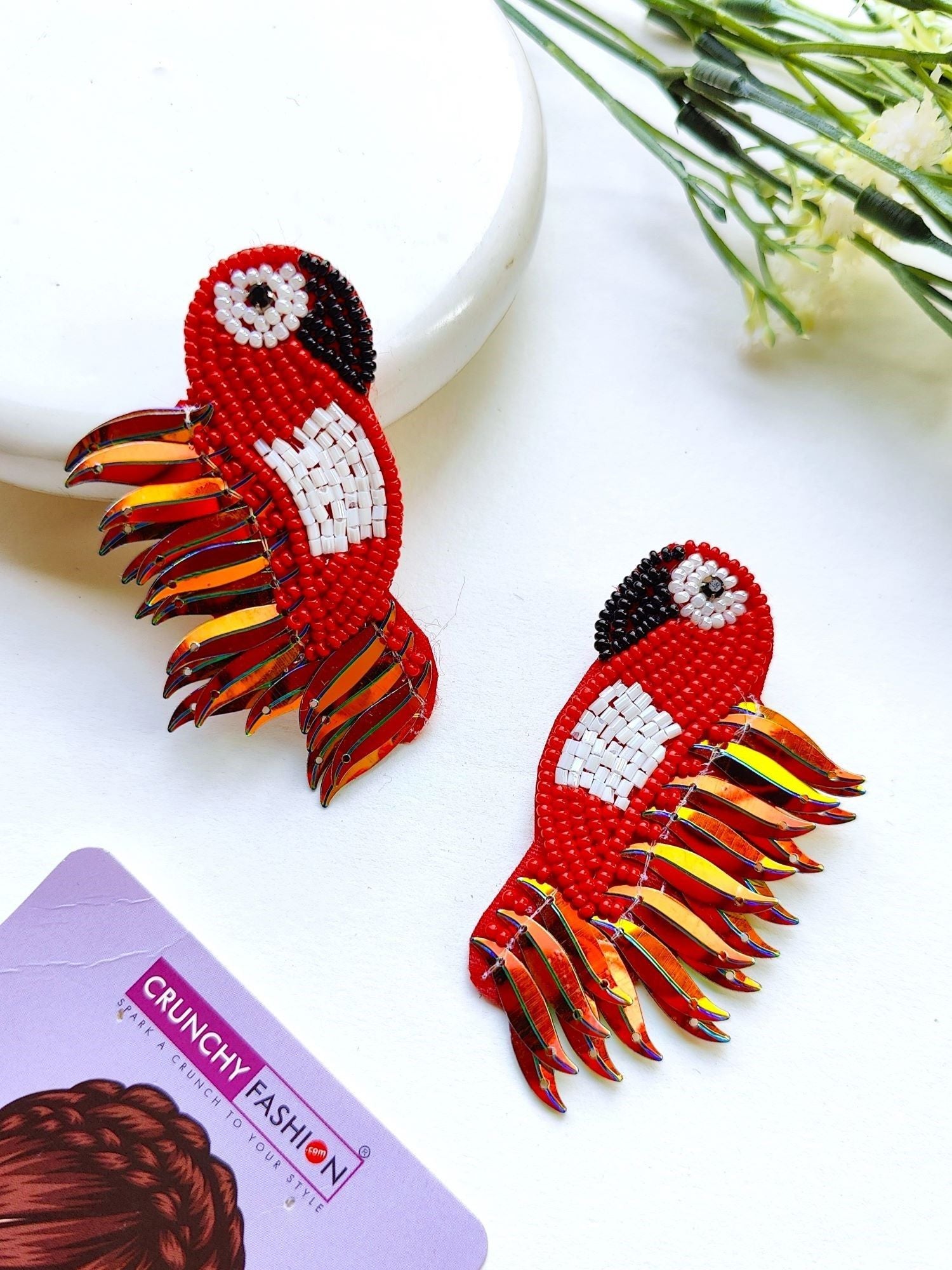 Quirky Bird-Inspired Beaded Drop Earrings: Handmade for Unique Fashionistas