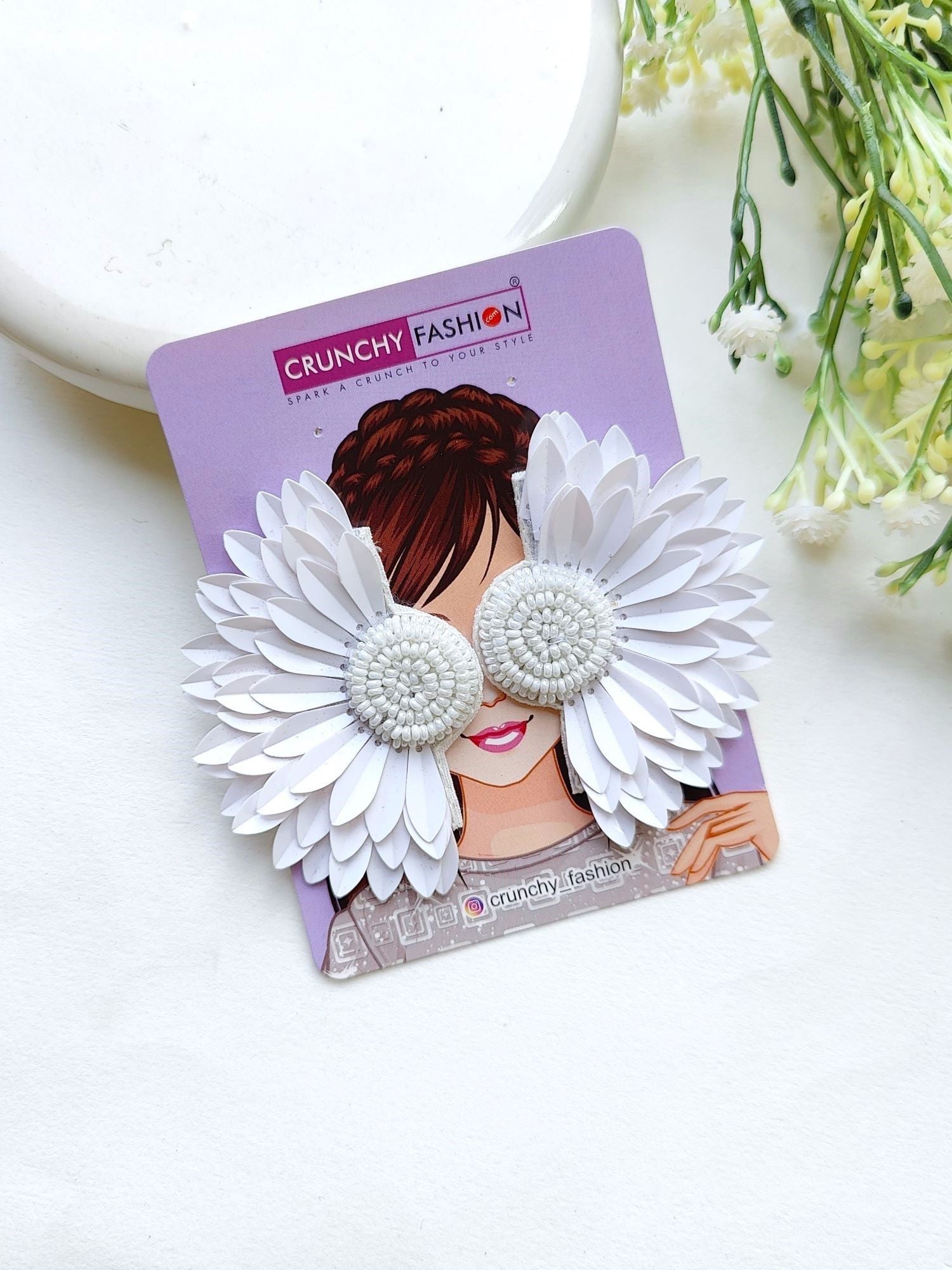 Handicraft's Whimsical White Beaded Half-Flower Earrings for Fashionistas