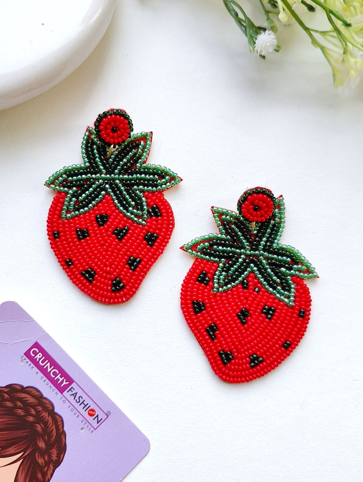 Glamourous Strawberry-Adorned Handcrafted Beaded Summer Earrings for Women