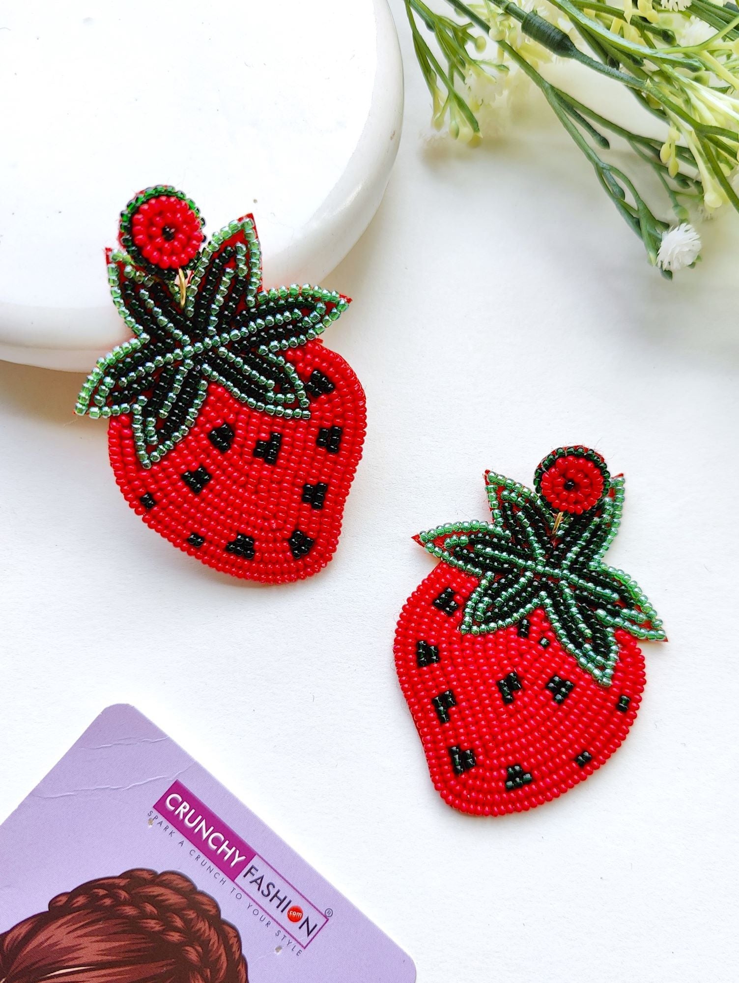 Glamourous Strawberry-Adorned Handcrafted Beaded Summer Earrings for Women