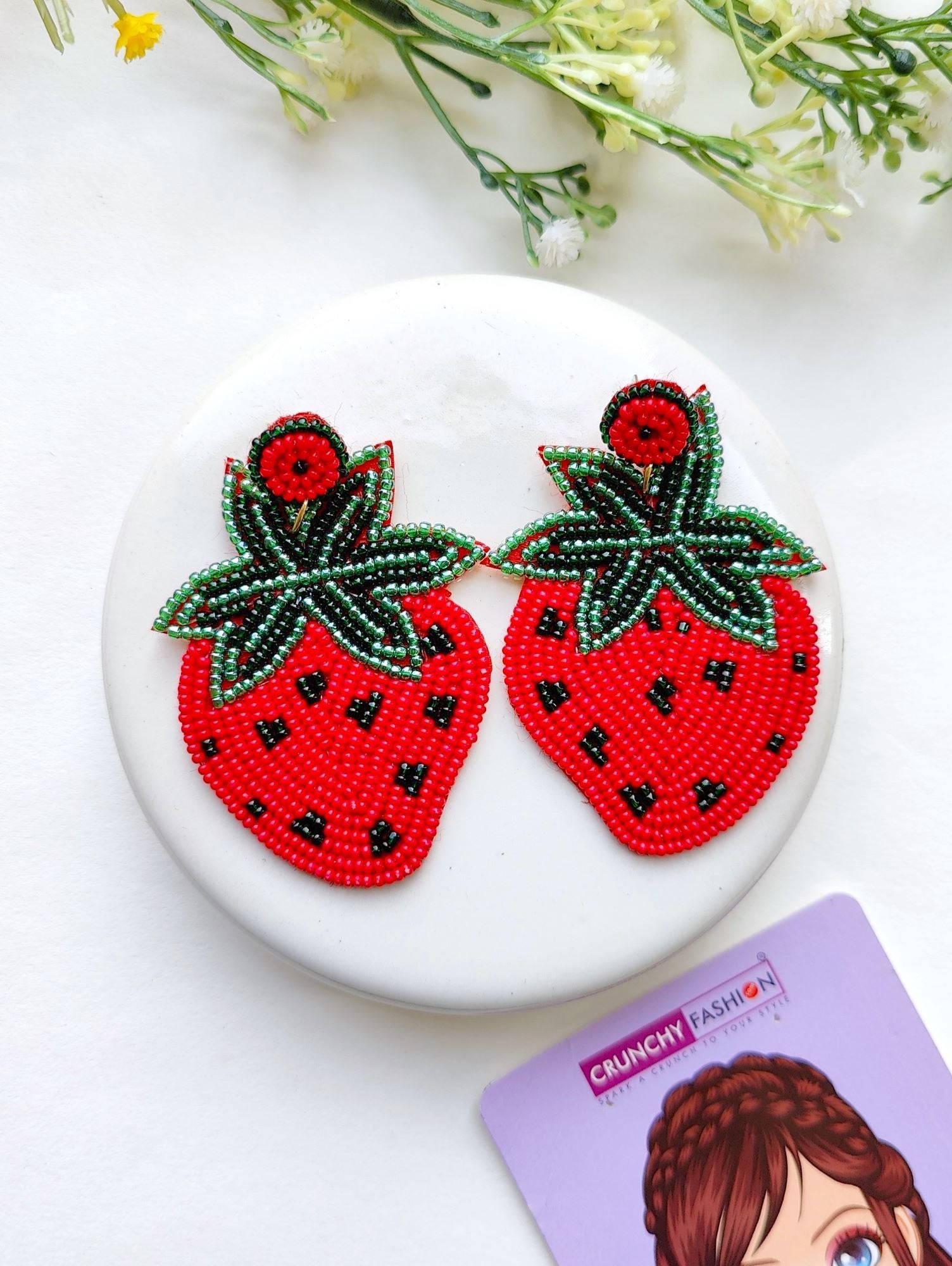 Glamourous Strawberry-Adorned Handcrafted Beaded Summer Earrings for Women