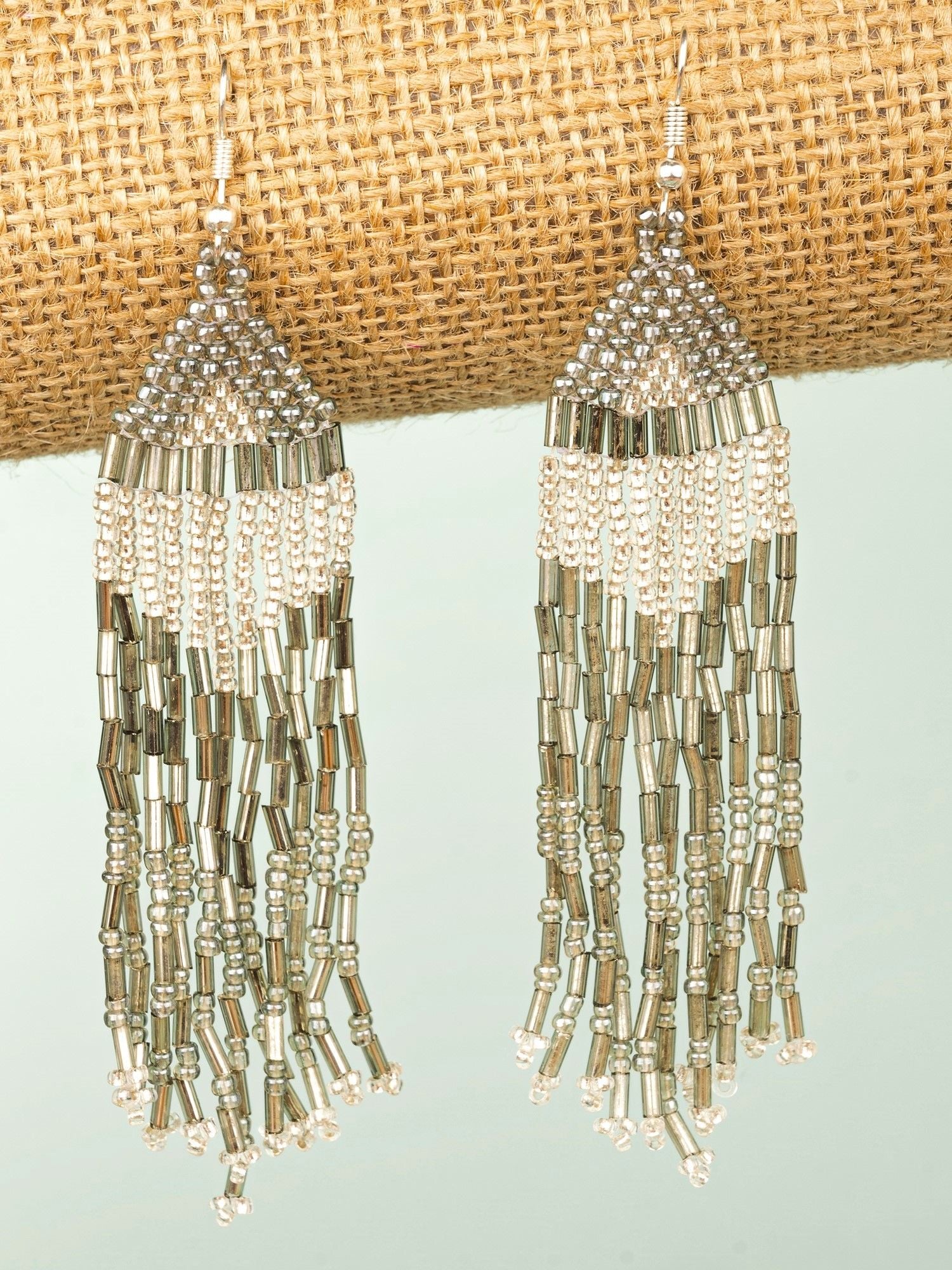 Dazzling Dangle: White Beaded Tassel Earrings for Women & Girls