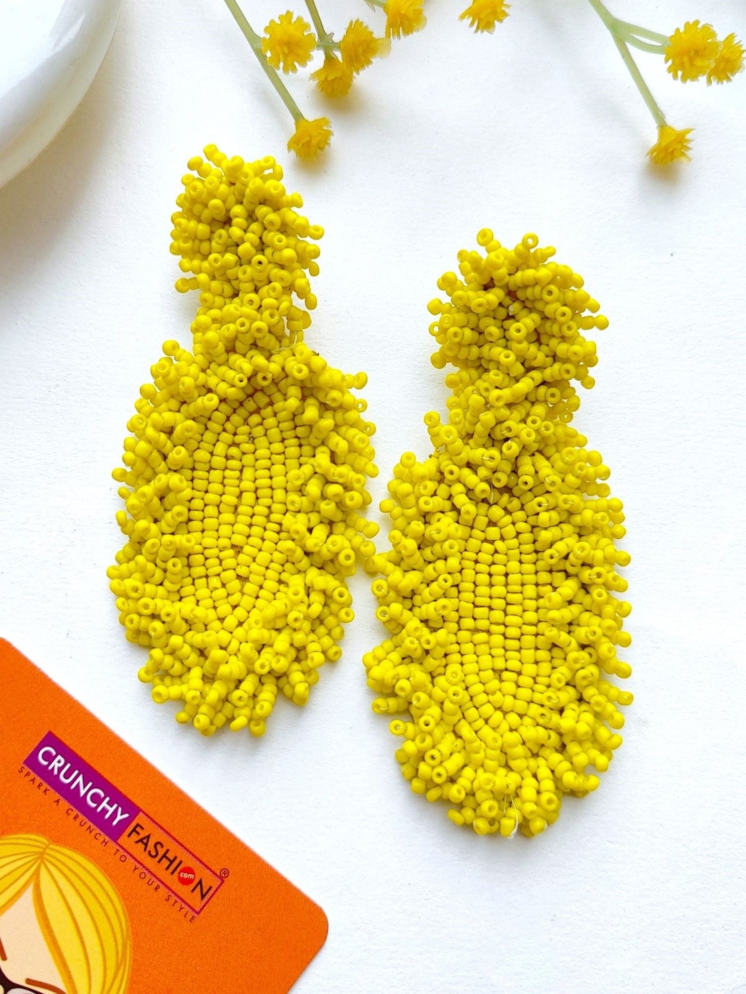 Sunlit Zodiac - Handcrafted Yellow Beaded Earrings for Chic Celebrations