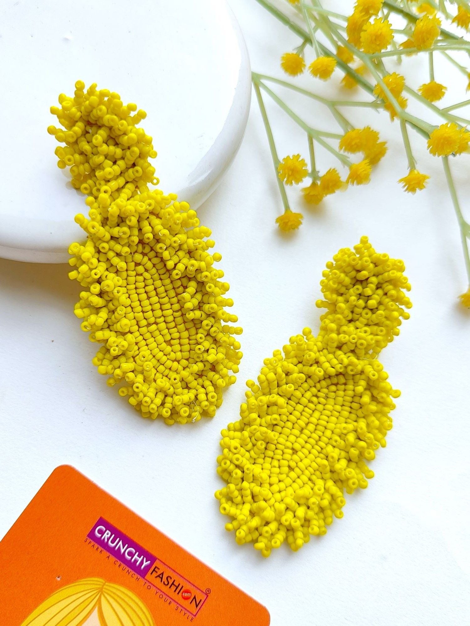 Sunlit Zodiac - Handcrafted Yellow Beaded Earrings for Chic Celebrations