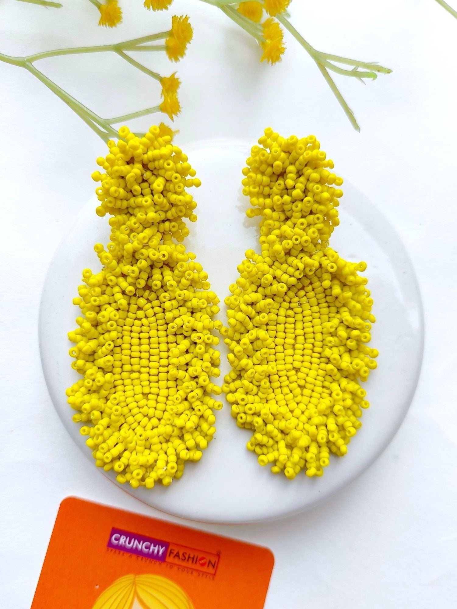 Sunlit Zodiac - Handcrafted Yellow Beaded Earrings for Chic Celebrations